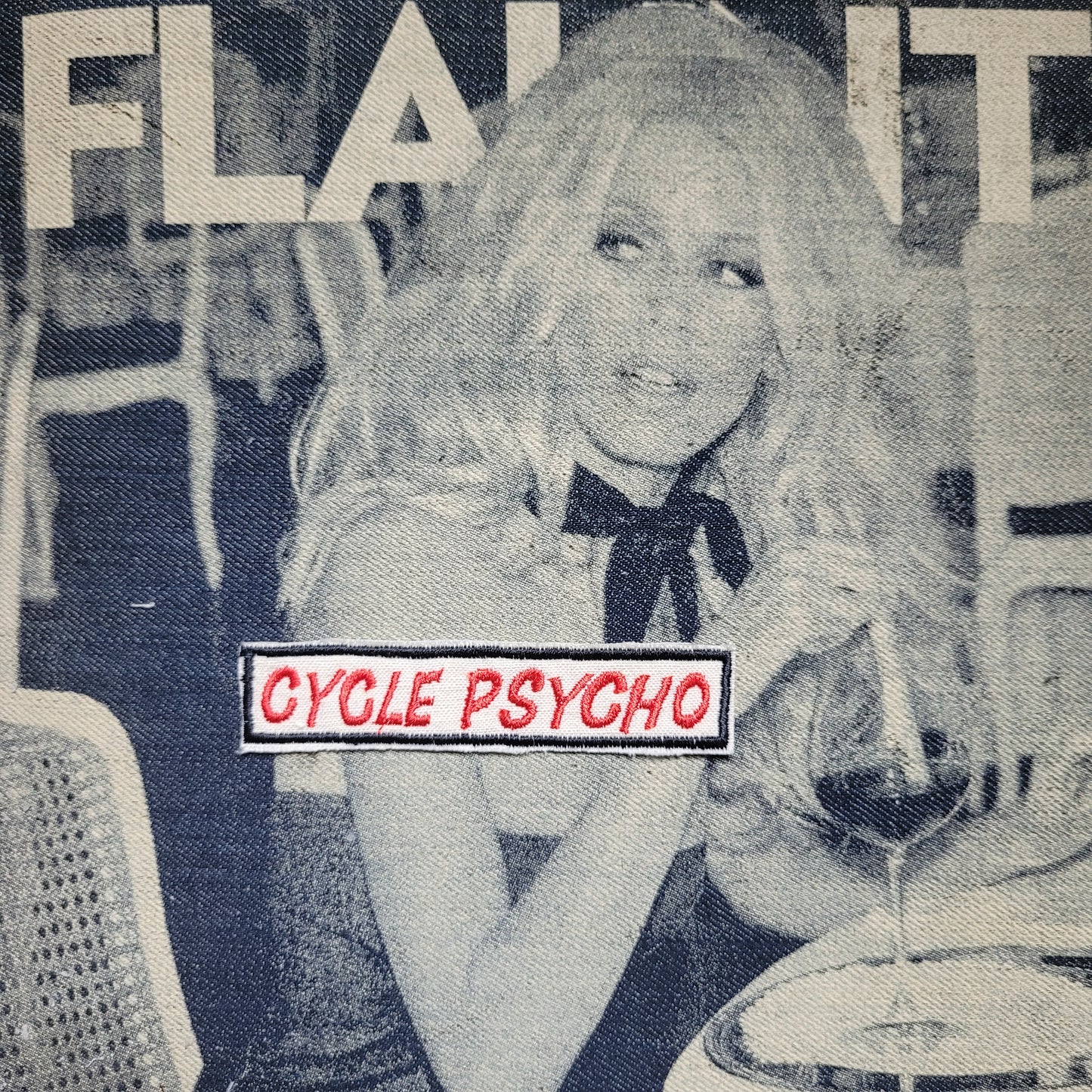 Patch brodé rare "Cycle Pscho " SUR VIEUX TISSU COTON - PUNK & COTON