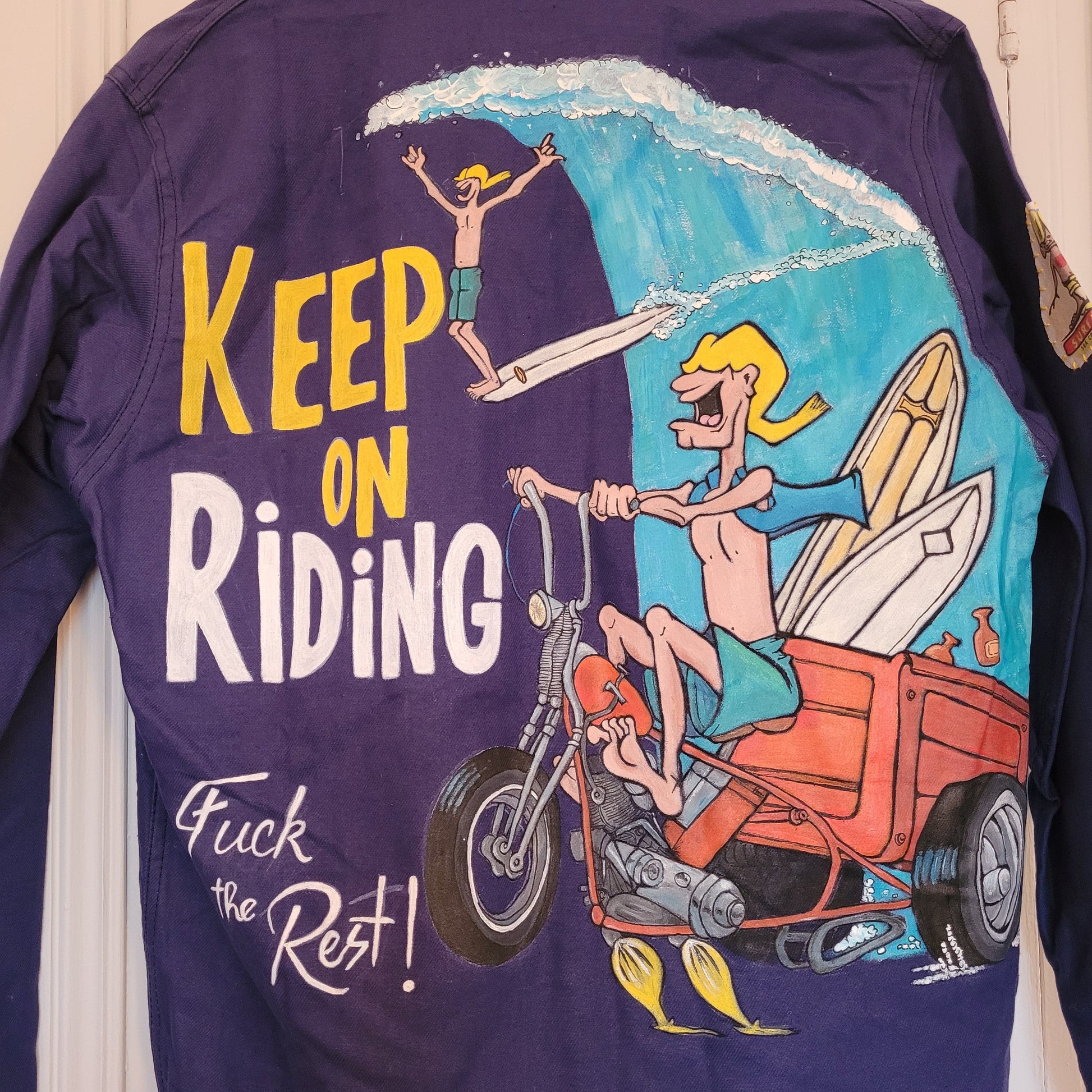 Hommage à Marc Cluzet, handpainted french 50's workwear jacket Wheels and Surf - L'Insoumis Clothing