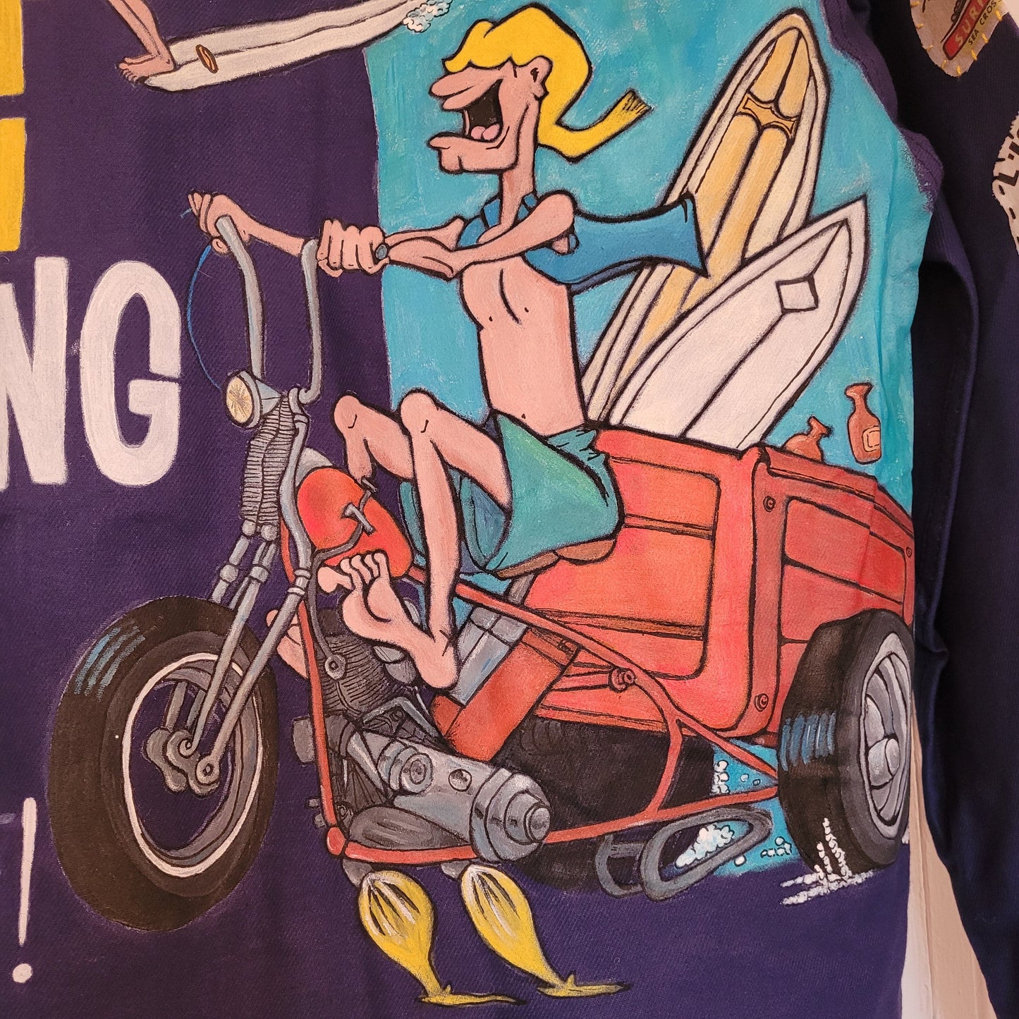 Hommage à Marc Cluzet, handpainted french 50's workwear jacket Wheels and Surf - L'Insoumis Clothing