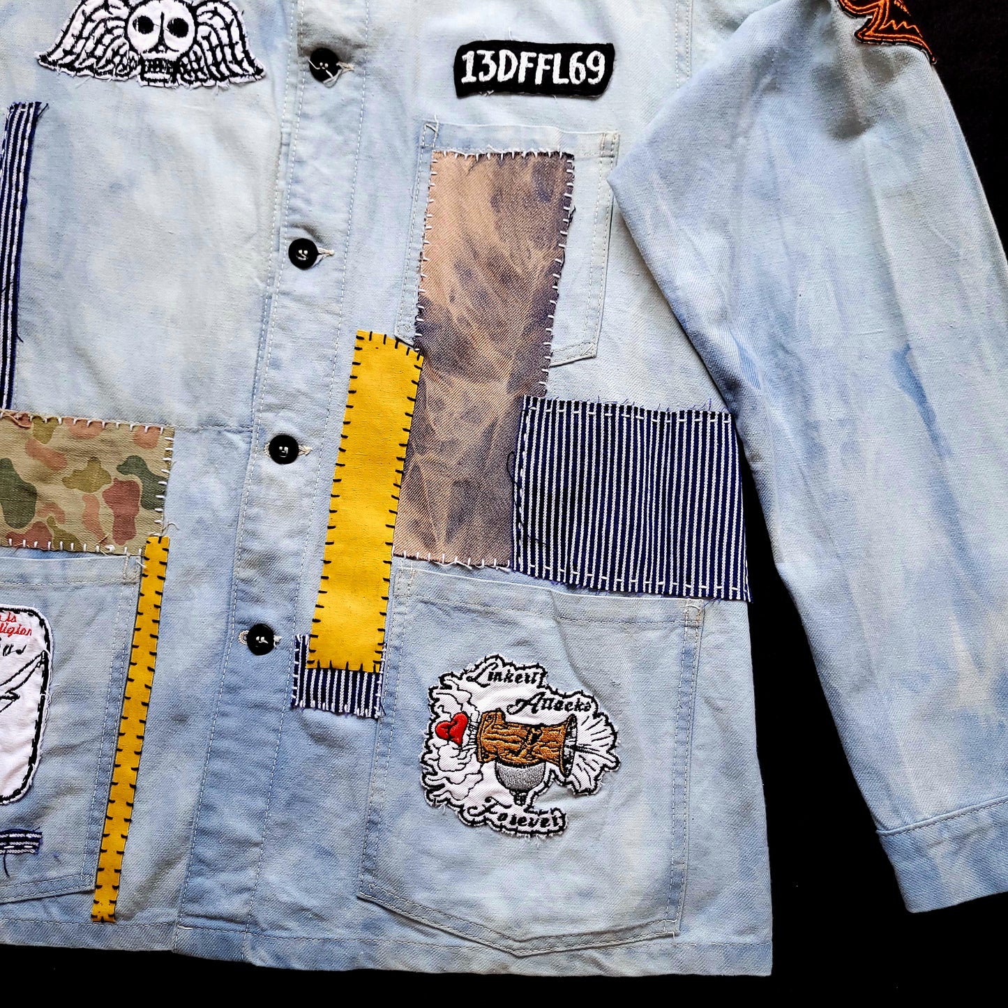 Veste de Travail française personnalisée "The angels and the motorcycle " TATTOO OLD SCHOOL - PUNK & COTON