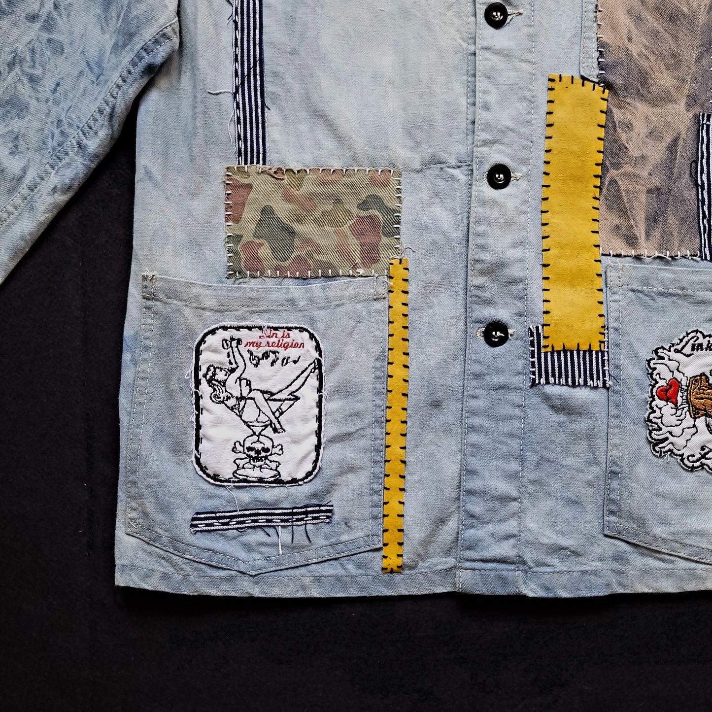 Veste de Travail française personnalisée "The angels and the motorcycle " TATTOO OLD SCHOOL - PUNK & COTON