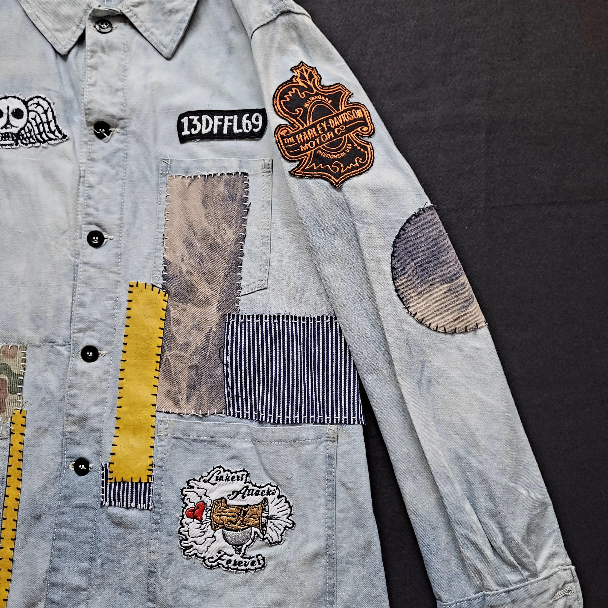 Veste de Travail française personnalisée "The angels and the motorcycle " TATTOO OLD SCHOOL - PUNK & COTON