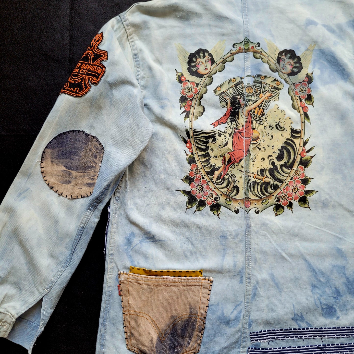 Veste de Travail française personnalisée "The angels and the motorcycle " TATTOO OLD SCHOOL - PUNK & COTON
