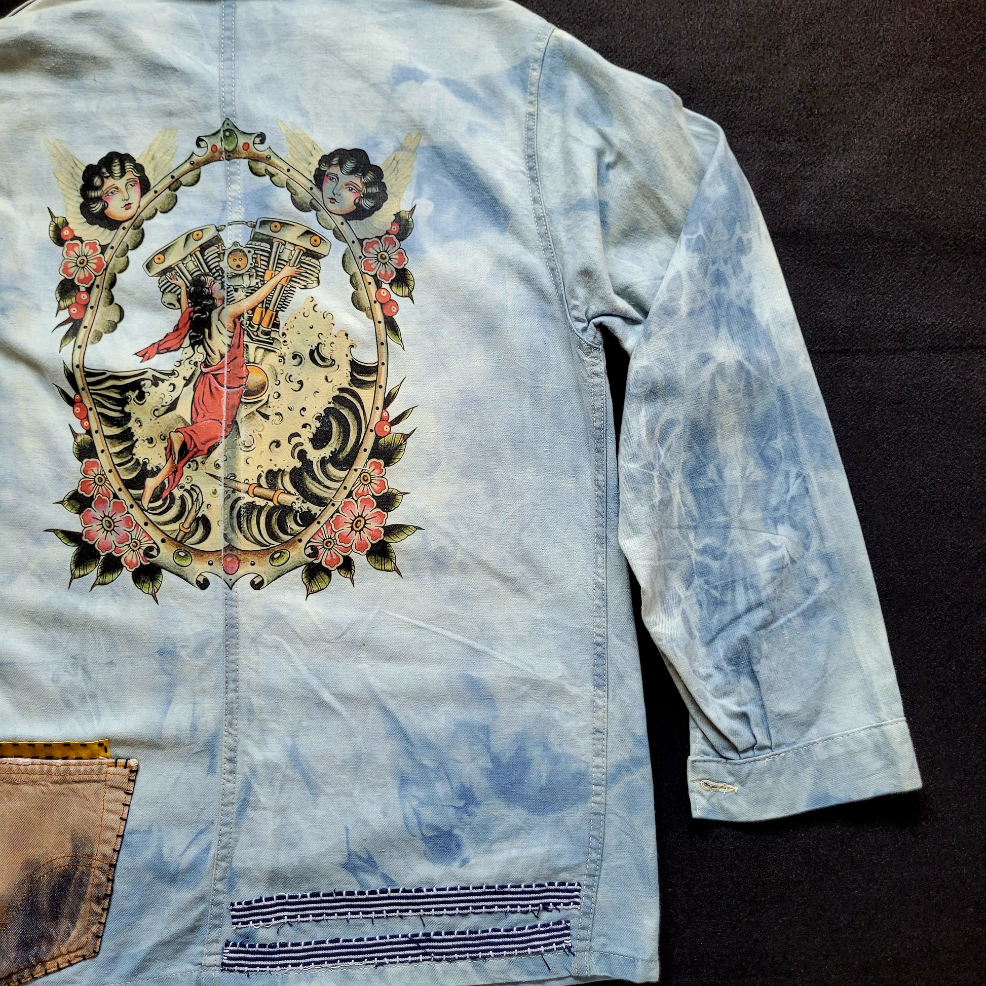 Veste de Travail française personnalisée "The angels and the motorcycle " TATTOO OLD SCHOOL - PUNK & COTON