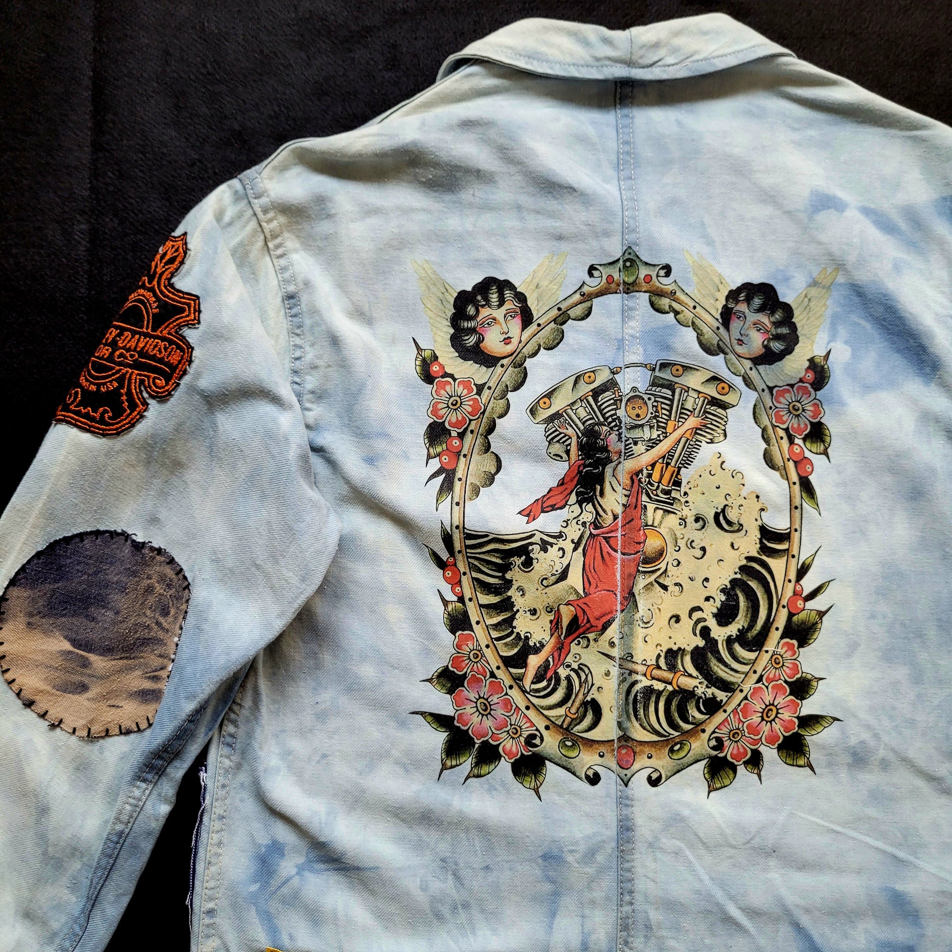 Veste de Travail française personnalisée "The angels and the motorcycle " TATTOO OLD SCHOOL - PUNK & COTON