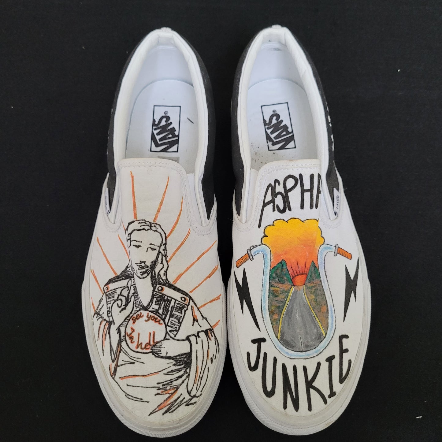 VANS "Jesus & Asphalt junkie" Slip On peintes à la main by Punk & Coton