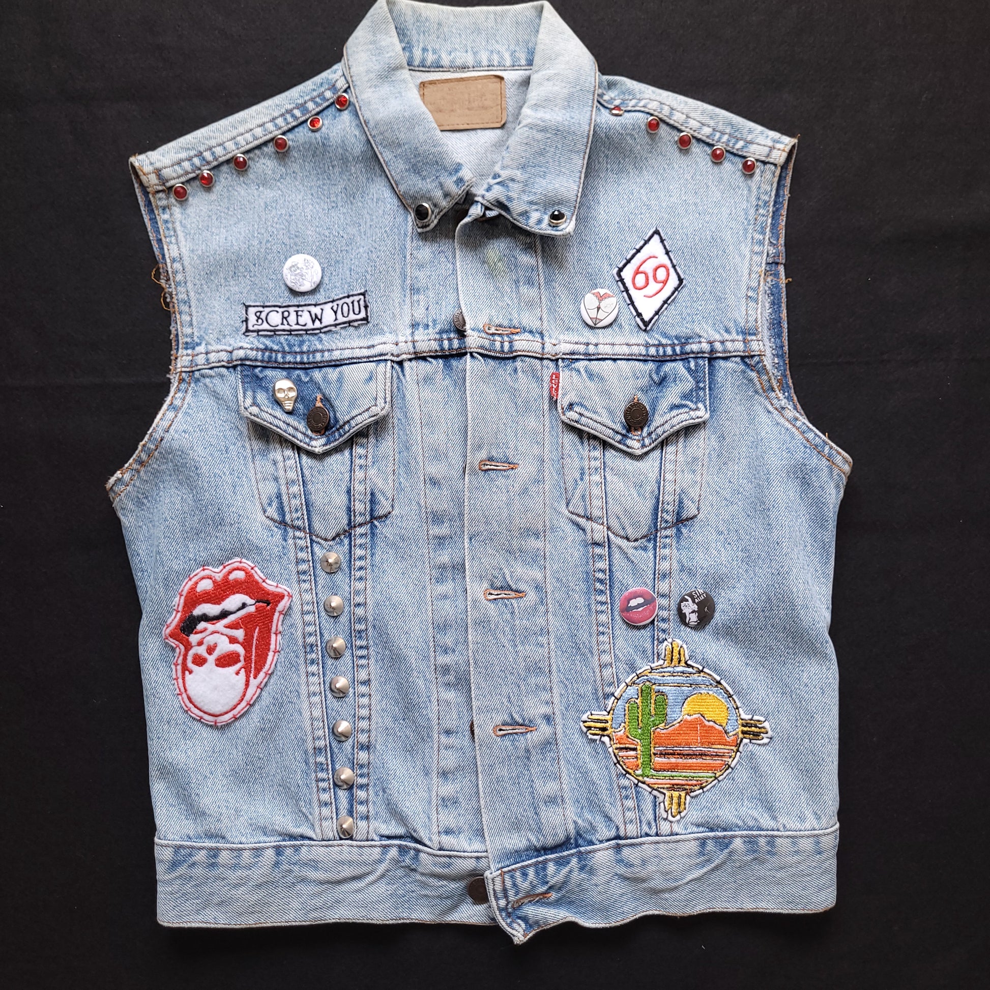 HANDPAINTED JACKET LEVI'S "SISSY BAR" veste peinte à la main chopper girl - PUNK & COTON