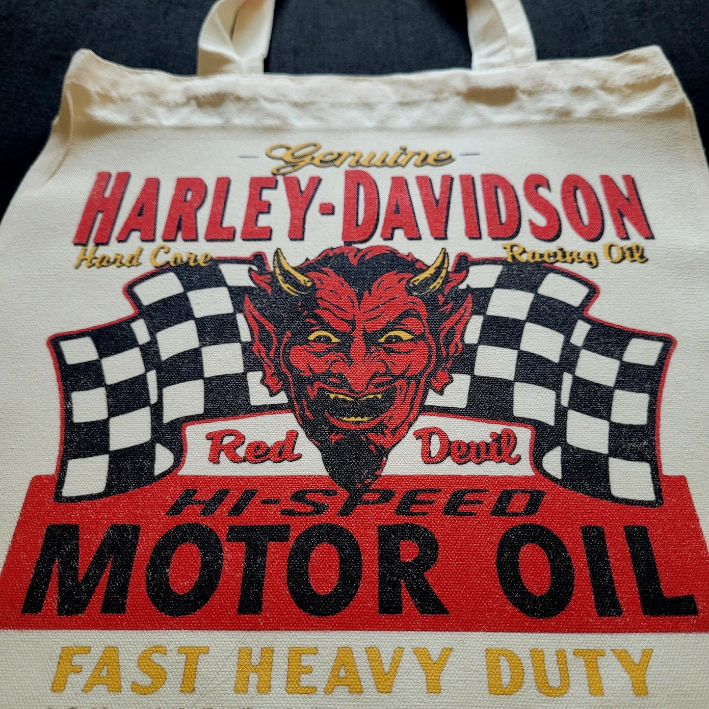 Eco Tote Bag "HARLEY-DAVIDSON MOTOR OIL" Devil vintage design - PUNK & COTON