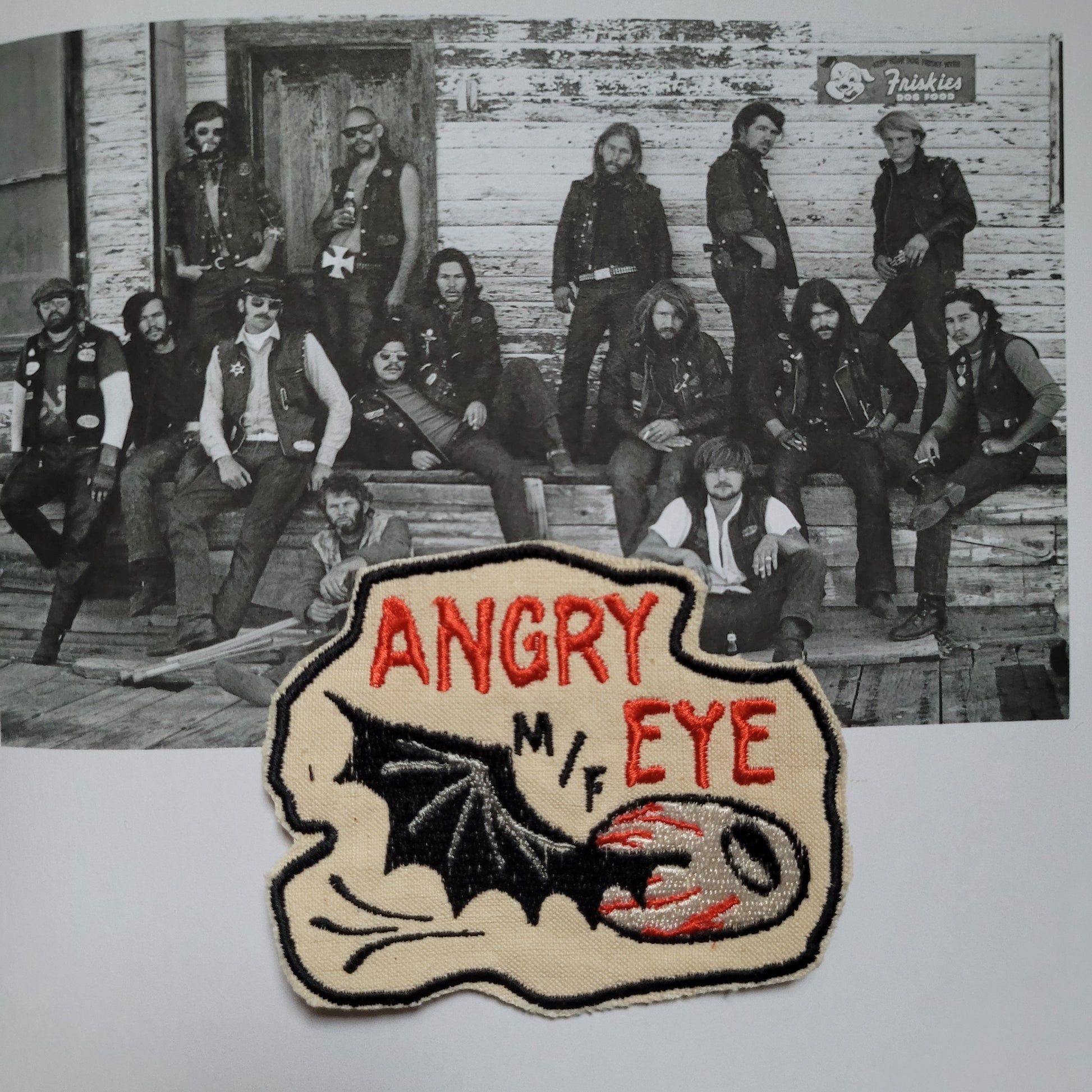 Patch Brodé"Angry eye MF (MOTORCYCLE FAMILY)" EN VIEUX TISSU COTON - PUNK & COTON