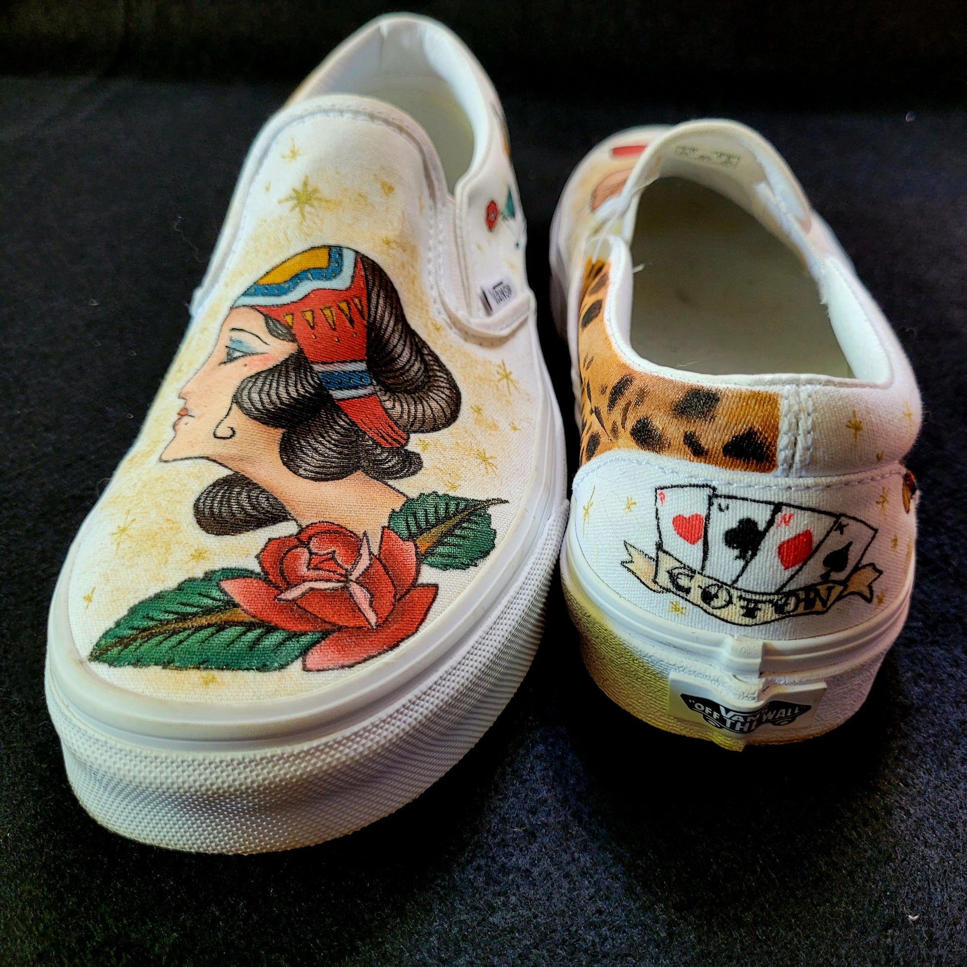 VANS "TATTOO OLD SCHOOL" Slip On peintes à la main by Punk & Coton - PUNK & COTON