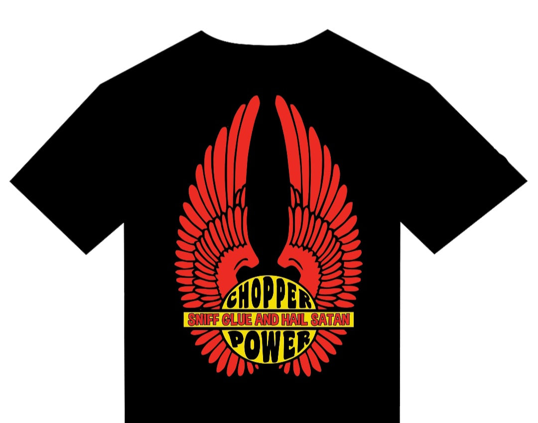 T-Shirt "Chopper Power Sniff Glue and Hail Satan" BIKE MOTO OLD VINTAGE DESIGN LOGO - PUNK & COTON