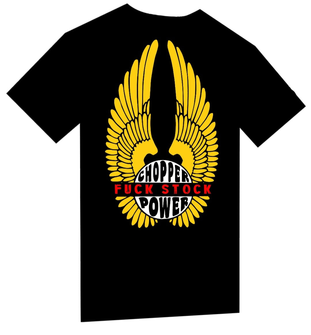 T-Shirt "Chopper Power Fuck Stock" Yellow version BIKE OLD VINTAGE DESIGN - PUNK & COTON