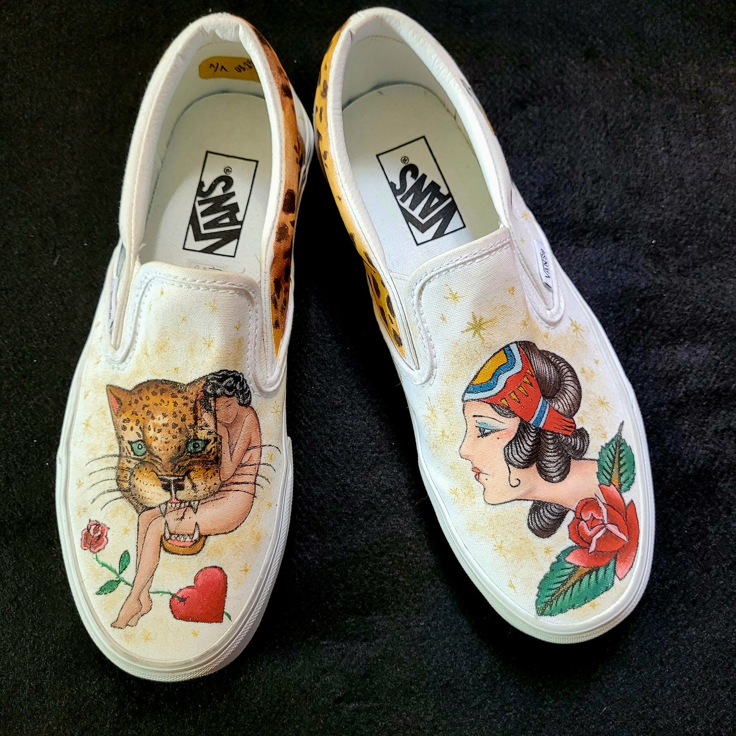 VANS "TATTOO OLD SCHOOL" Slip On peintes à la main by Punk & Coton - PUNK & COTON