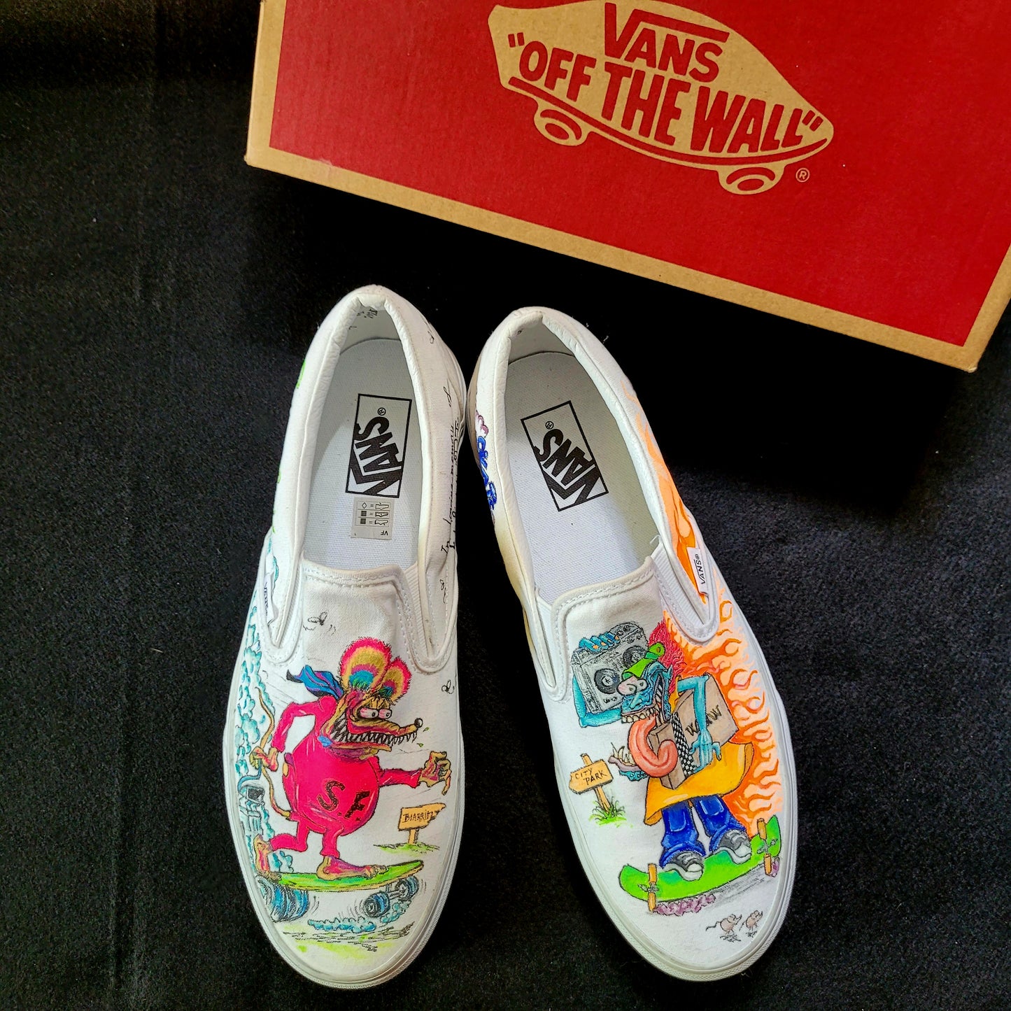 VANS "RAT FINK & MONSTER FINK SKATE" Slip On peintes à la main by Punk & Coton - PUNK & COTON