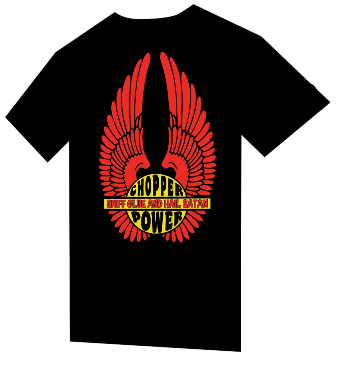 T-Shirt "Chopper Power Sniff Glue and Hail Satan" BIKE MOTO OLD VINTAGE DESIGN LOGO - PUNK & COTON