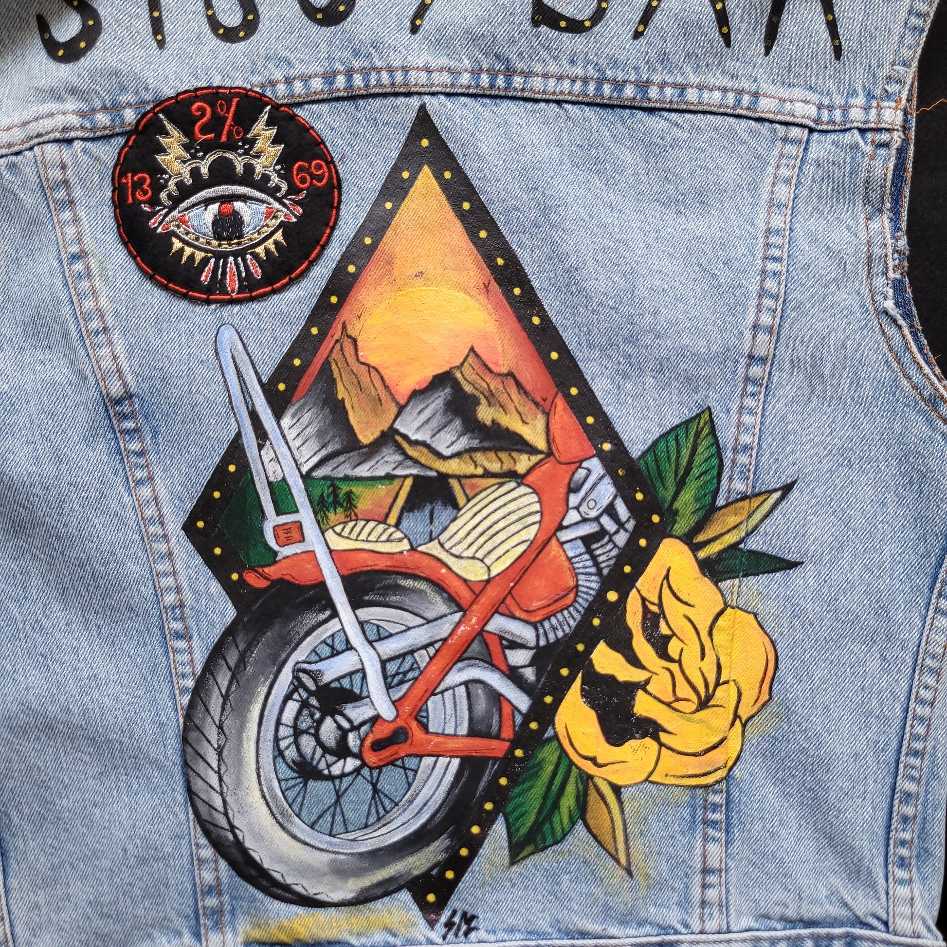 HANDPAINTED JACKET LEVI'S "SISSY BAR" veste peinte à la main chopper girl - PUNK & COTON