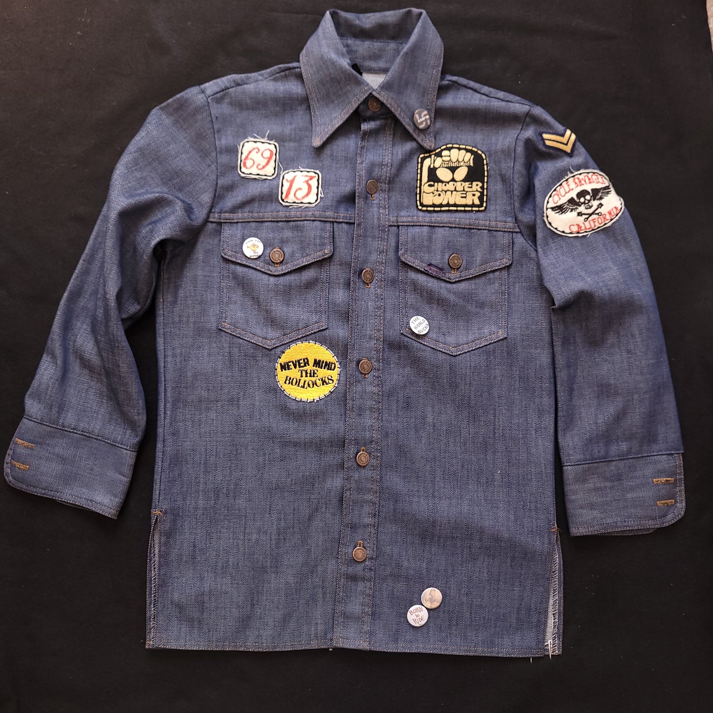 Veste sur-chemise années 70 brodée à la main  "Ride th Wave"  par Sophie Punk and Coton/ Handembroidery Jacket - PUNK & COTON