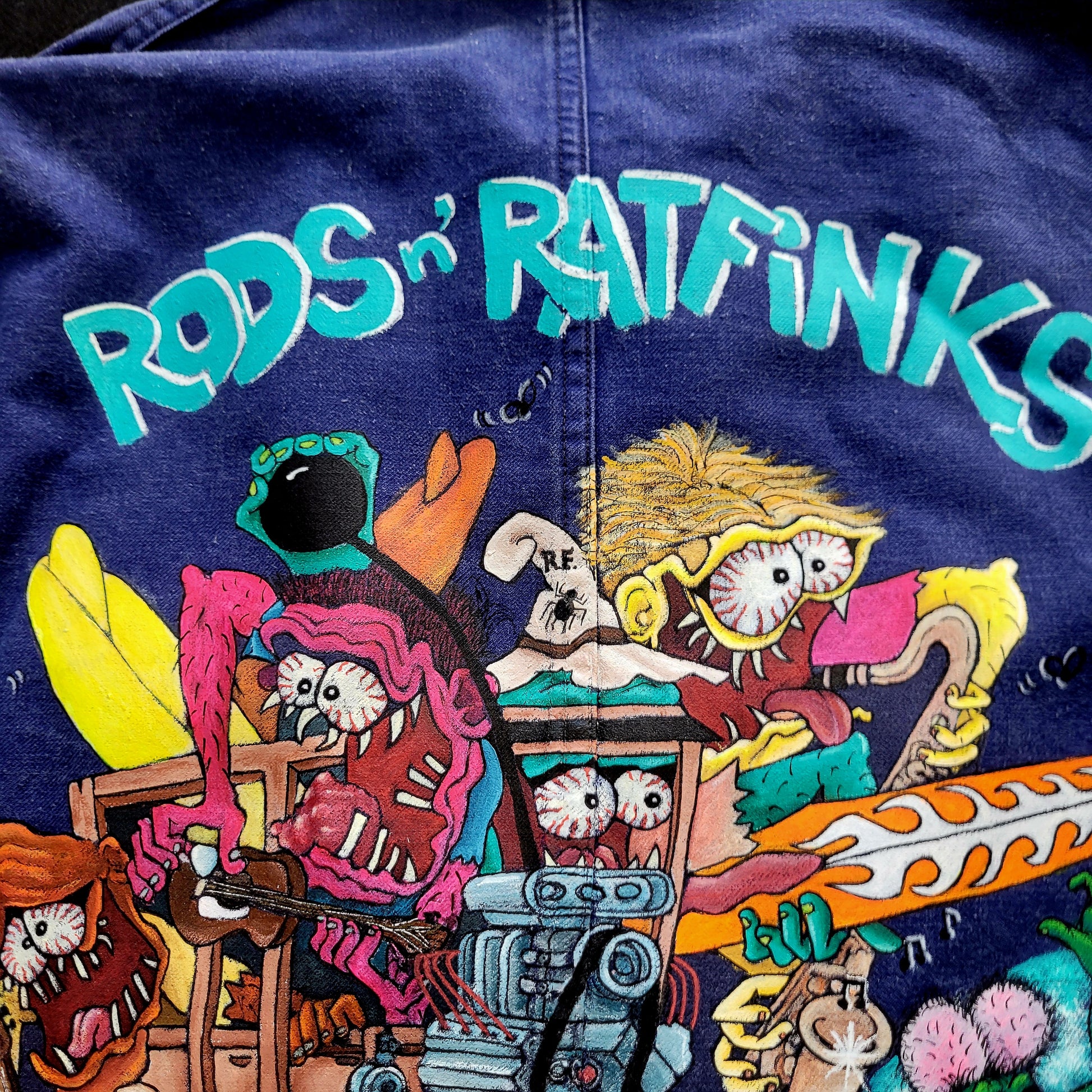 In loving memory of ED "Big Daddy" Roth handpainted french 70s jacket Rat Fink Hotrod California - PUNK & COTON