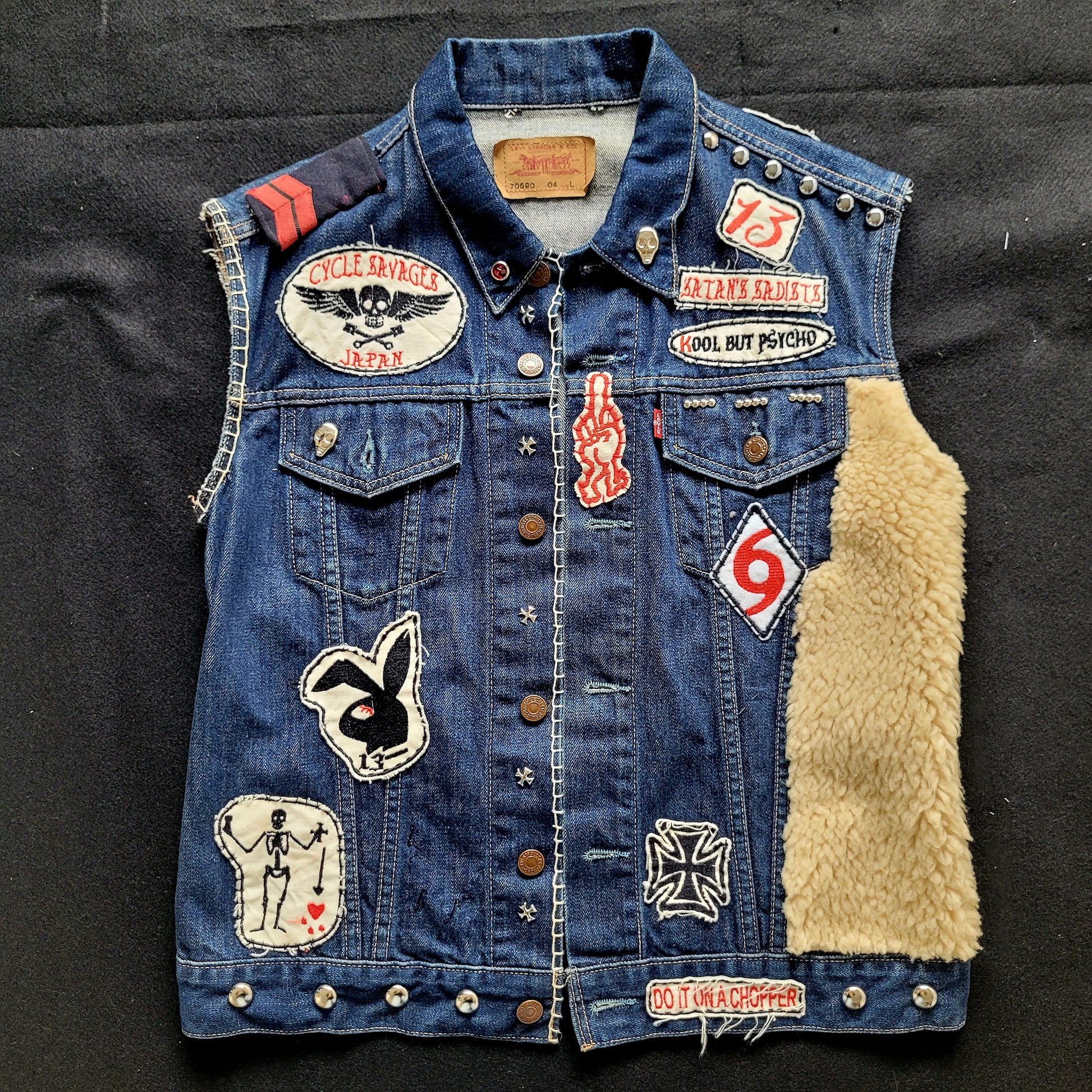 "Ride Weird to Death "Chopper Forever  chainstitched by hand Levi's Jacket/ Veste levis vintage brodée main et patchée - PUNK & COTON