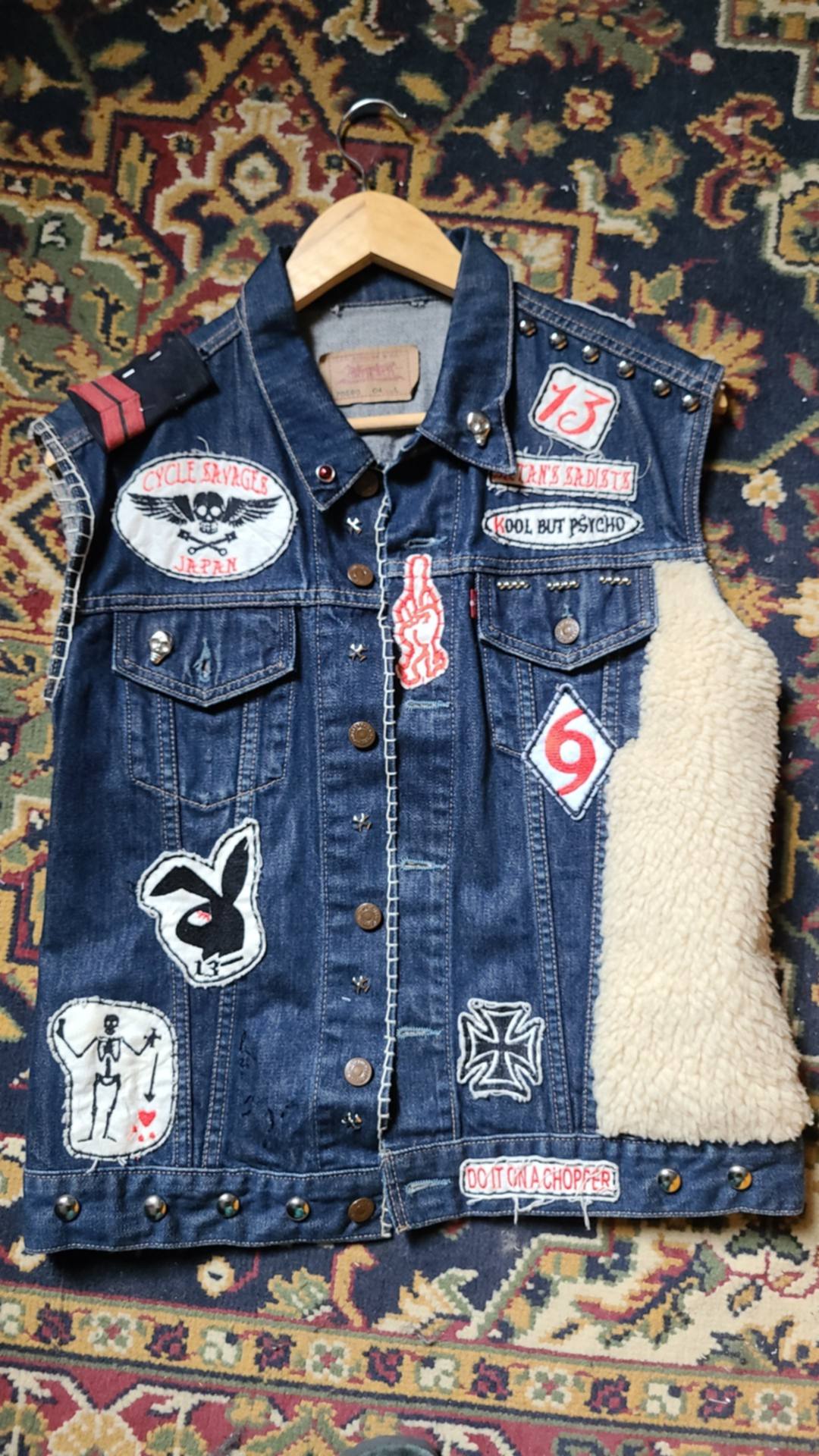 "Ride Weird to Death "Chopper Forever  chainstitched by hand Levi's Jacket/ Veste levis vintage brodée main et patchée - PUNK & COTON