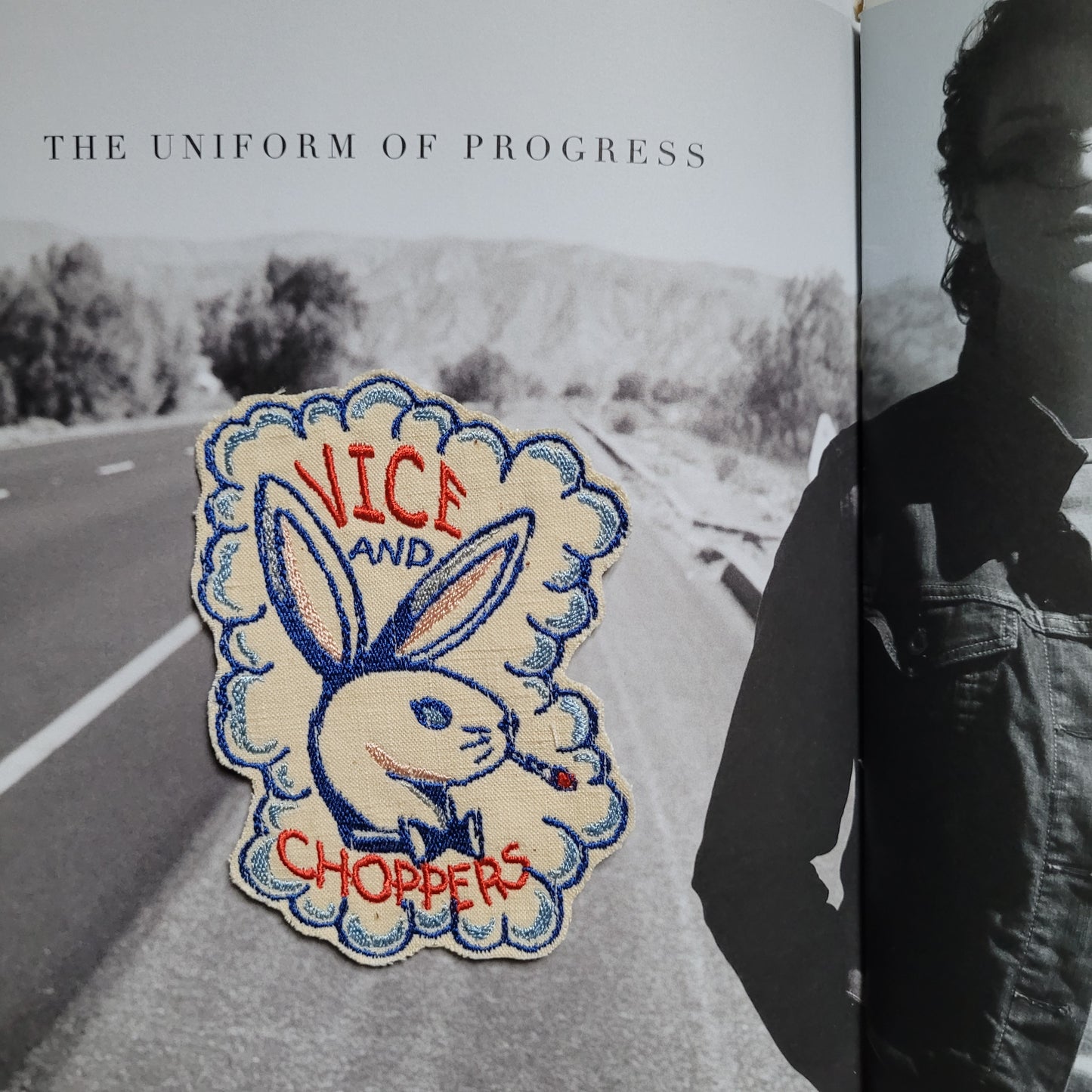 Patch Brodé "Vice and Choppers"  1ère Version Bleue EN VIEUX TISSU COTON - PUNK & COTON