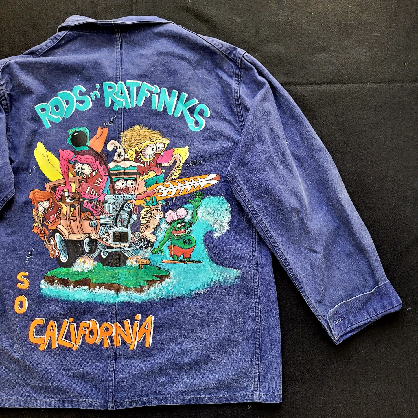 In loving memory of ED "Big Daddy" Roth handpainted french 70s jacket Rat Fink Hotrod California - PUNK & COTON