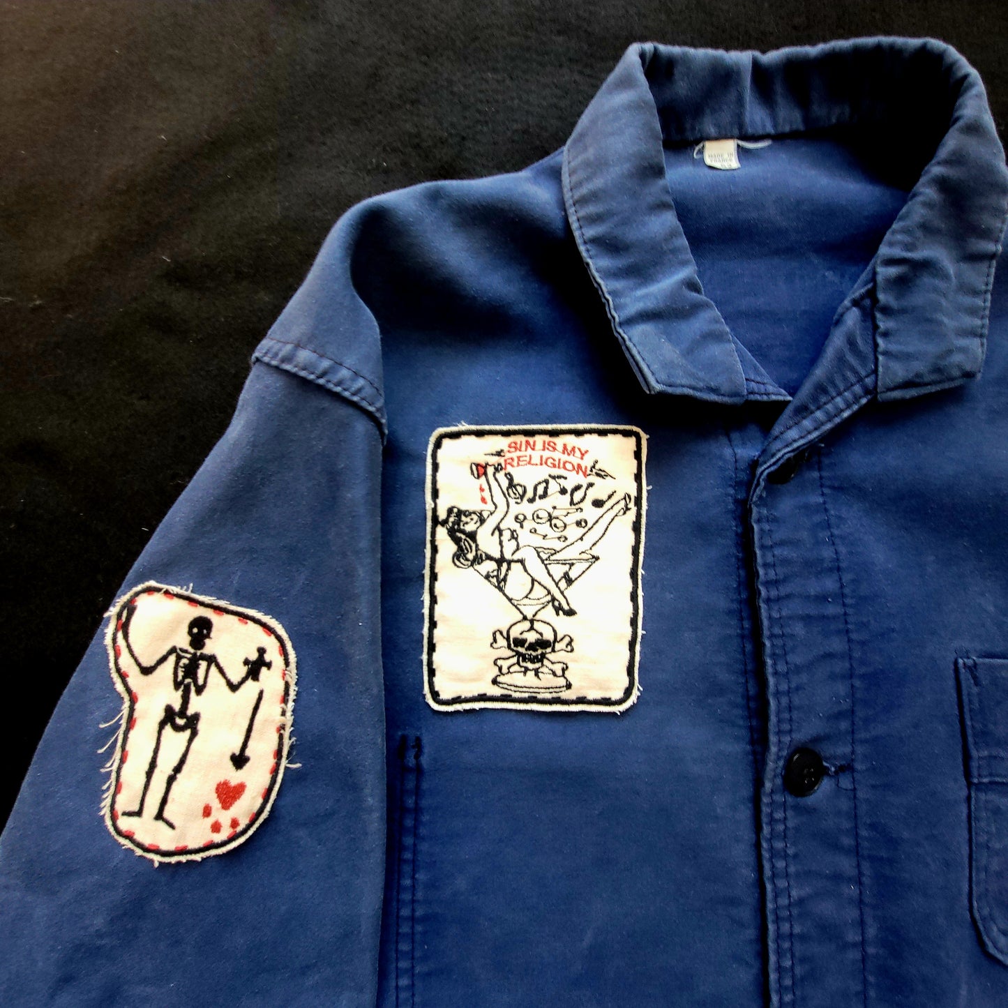 Deadstock french 50's moleskin fatigue vest hand embroidered by hand - PUNK & COTON