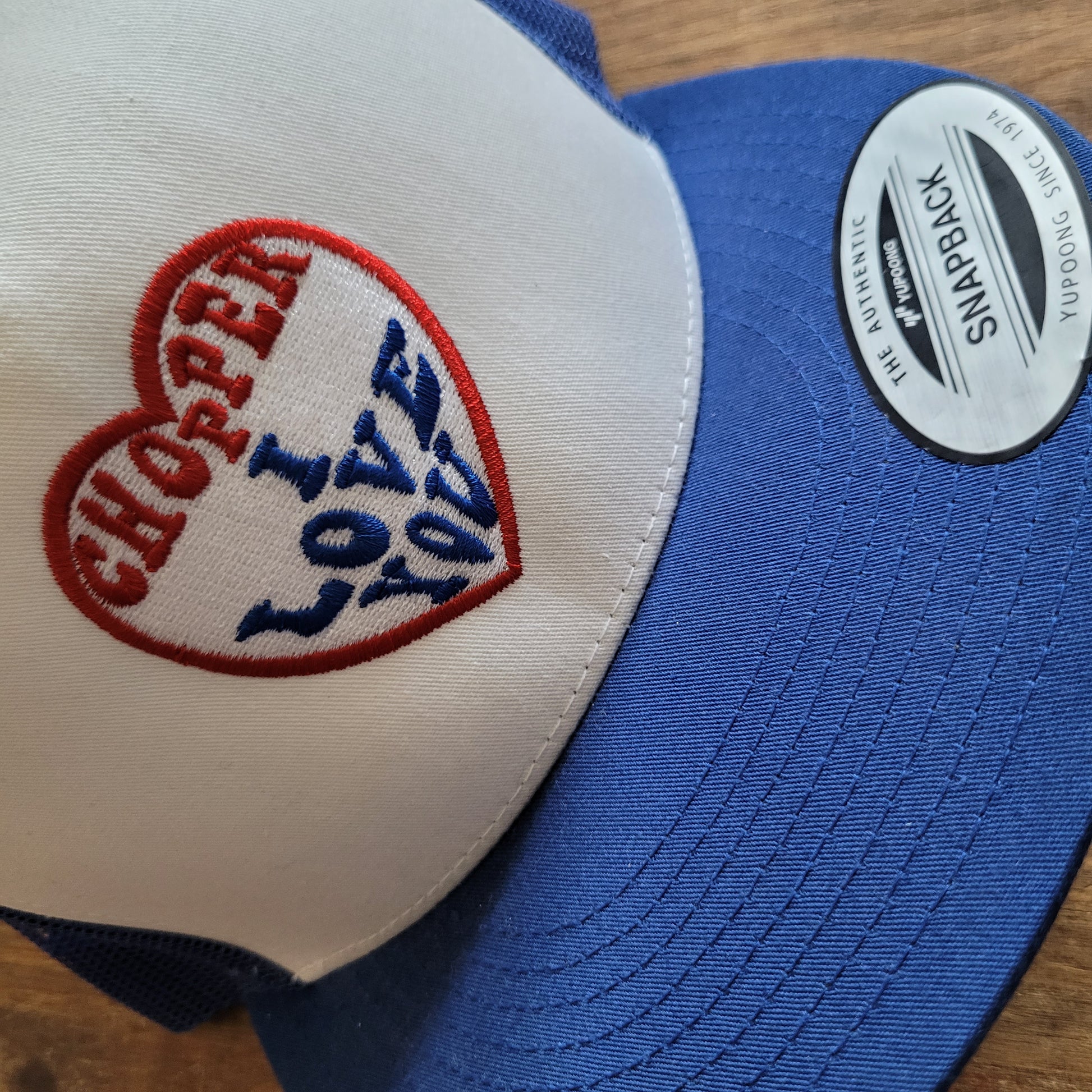 Trucker Cap  Brodé "CHOPPER I LOVE YOU" Version Fond Blanc / Bleu - PUNK & COTON