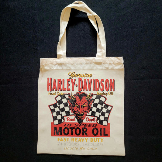 Eco Tote Bag "HARLEY-DAVIDSON MOTOR OIL" Devil vintage design - PUNK & COTON
