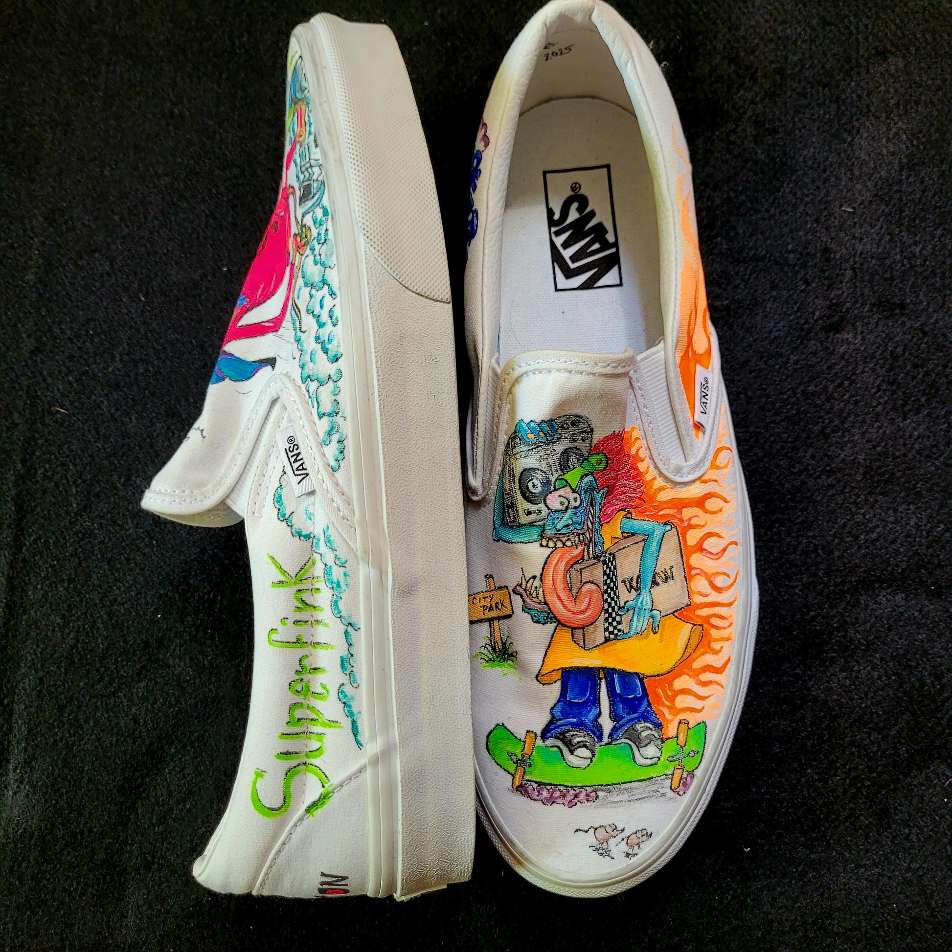 VANS "RAT FINK & MONSTER FINK SKATE" Slip On peintes à la main by Punk & Coton - PUNK & COTON