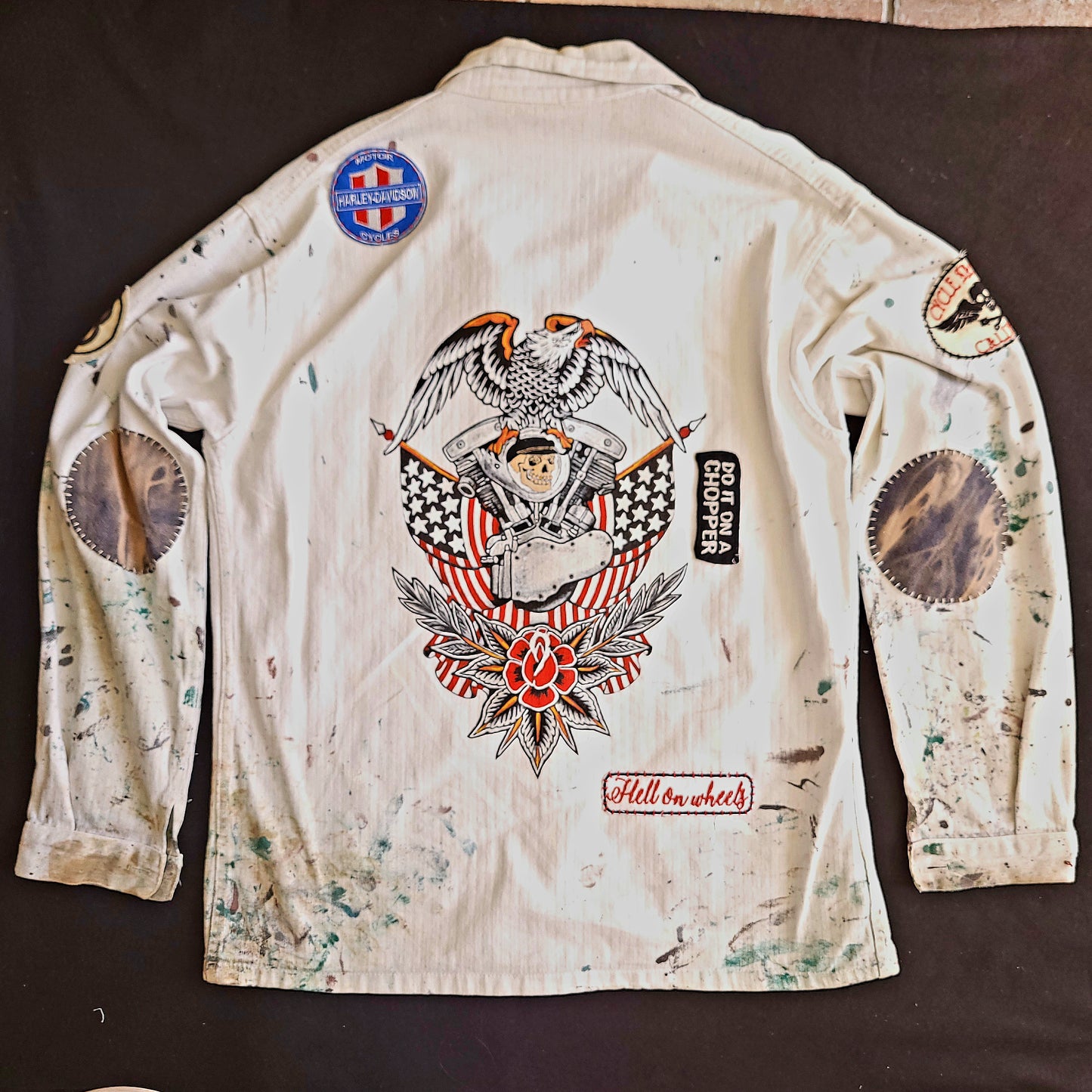 Veste peinte à la main workwear HBT vintage fashion - PUNK & COTON