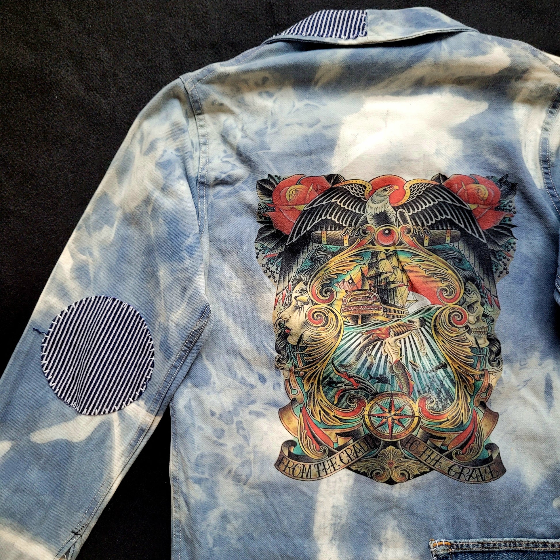 Veste de Travail française personnalisée "Old School tattoo The Sea" & Boro / Sashiko by Sophie - PUNK & COTON