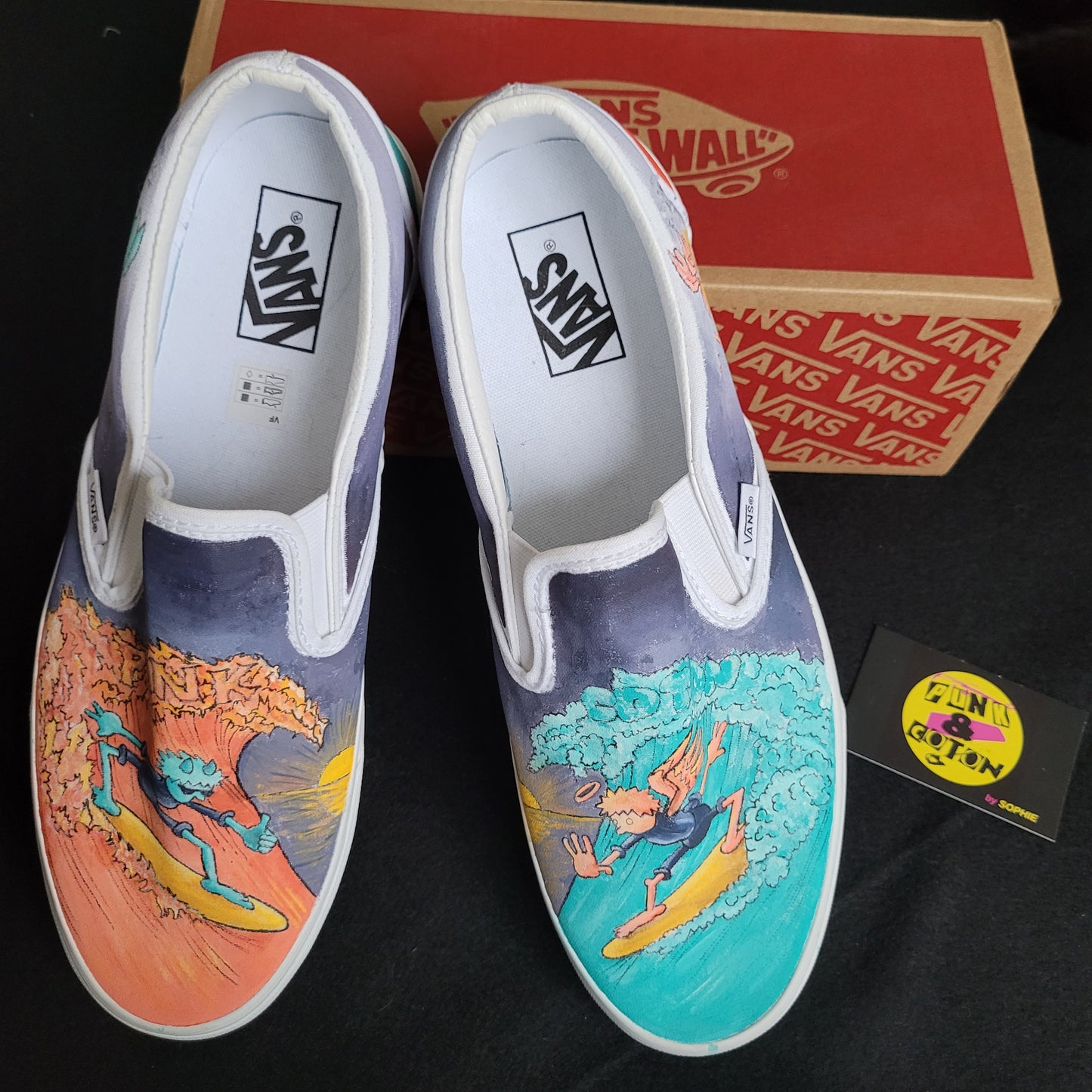 VANS "Ange & Démon Surf " Slip On peintes à la main by Punk & Coton