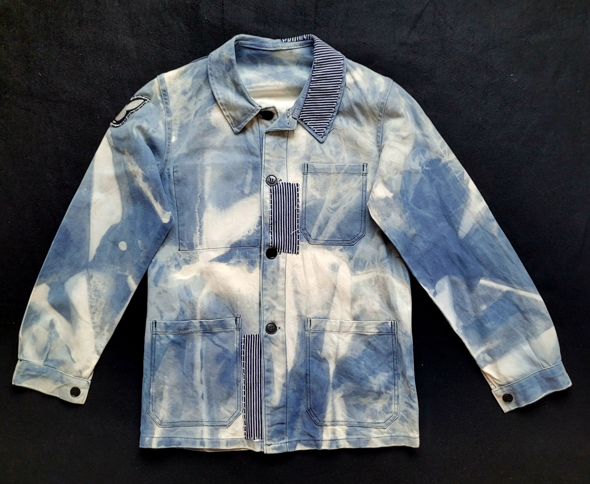 Veste de Travail française personnalisée "Old School tattoo The Sea" & Boro / Sashiko by Sophie - PUNK & COTON