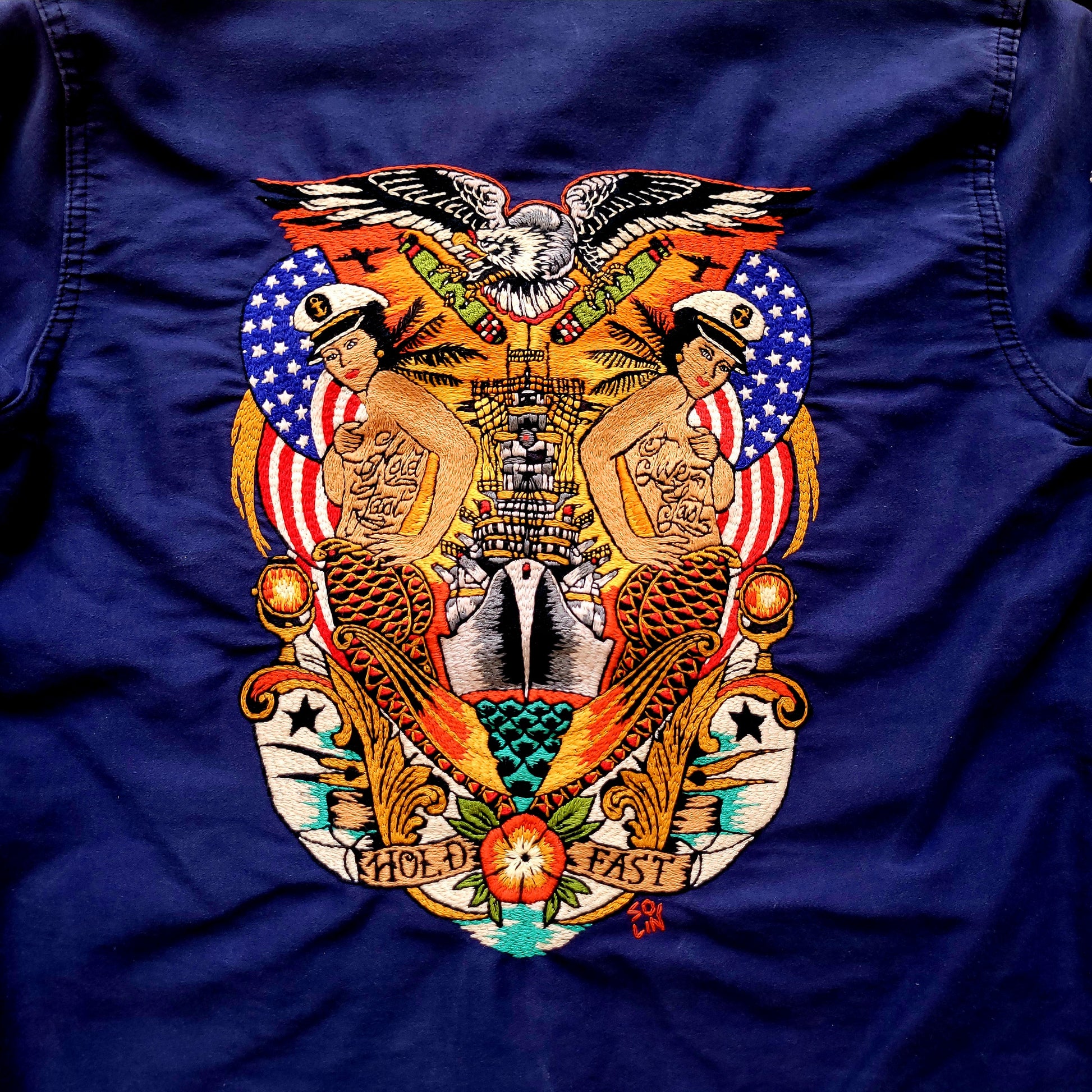 Deadstock french 50's moleskin fatigue vest hand embroidered by hand - PUNK & COTON