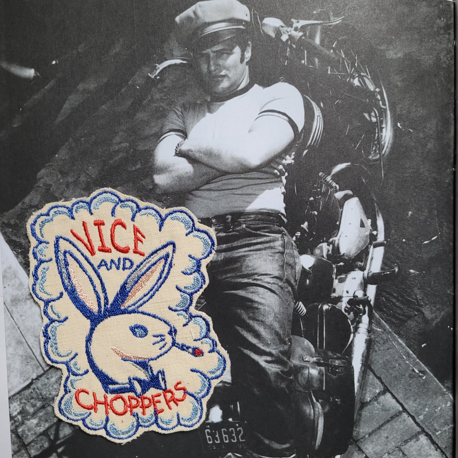 Patch Brodé "Vice and Choppers"  1ère Version Bleue EN VIEUX TISSU COTON - PUNK & COTON