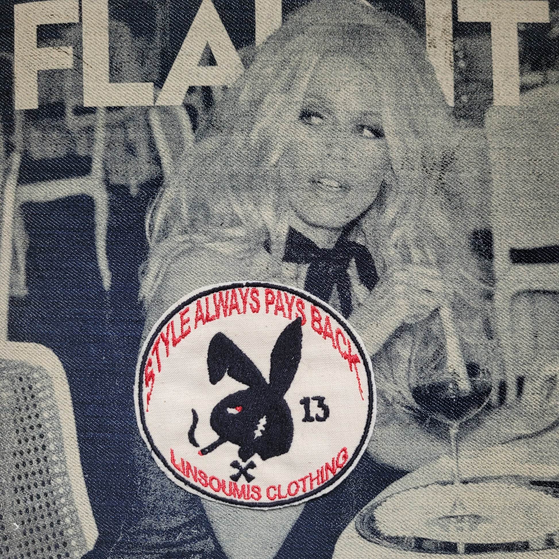 Patch Brodé "L'Insoumis Clothing Playbadboy rabbit" 2ème Version Noir/Beige/Rouge - PUNK & COTON