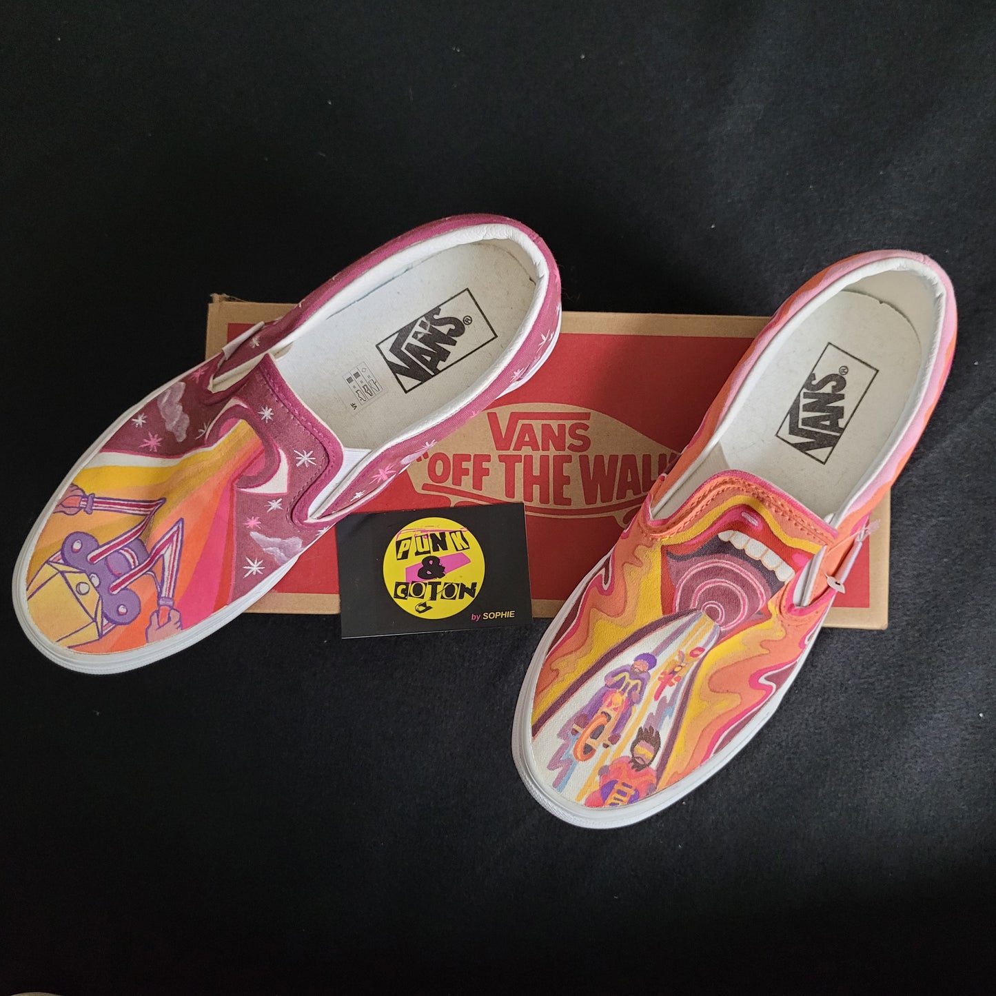 VANS "Chopper Life Psychedelic " Slip On peintes à la main by Punk & Coton