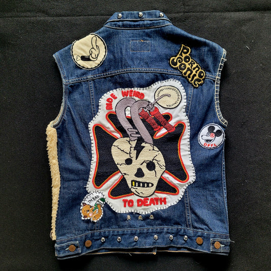 "Ride Weird to Death "Chopper Forever  chainstitched by hand Levi's Jacket/ Veste levis vintage brodée main et patchée - PUNK & COTON