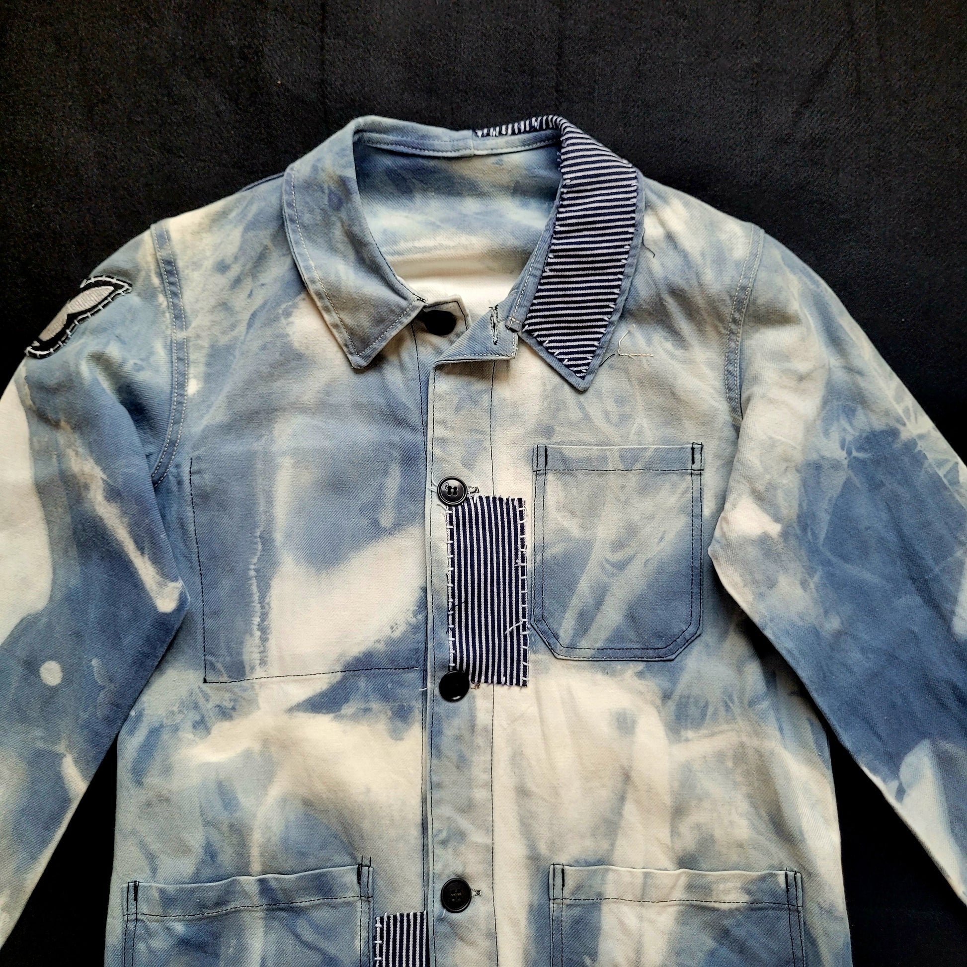 Veste de Travail française personnalisée "Old School tattoo The Sea" & Boro / Sashiko by Sophie - PUNK & COTON