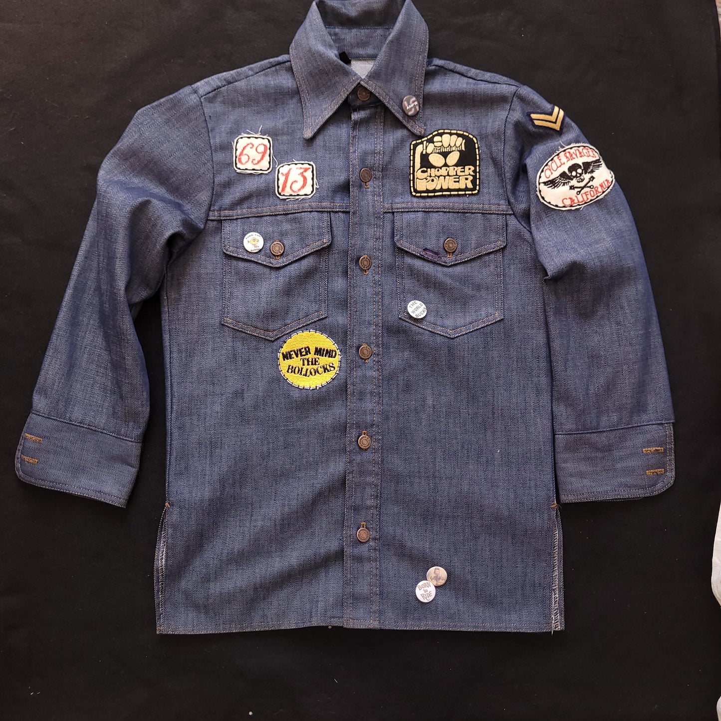 Veste sur-chemise années 70 brodée à la main  "Ride th Wave"  par Sophie Punk and Coton/ Handembroidery Jacket - PUNK & COTON