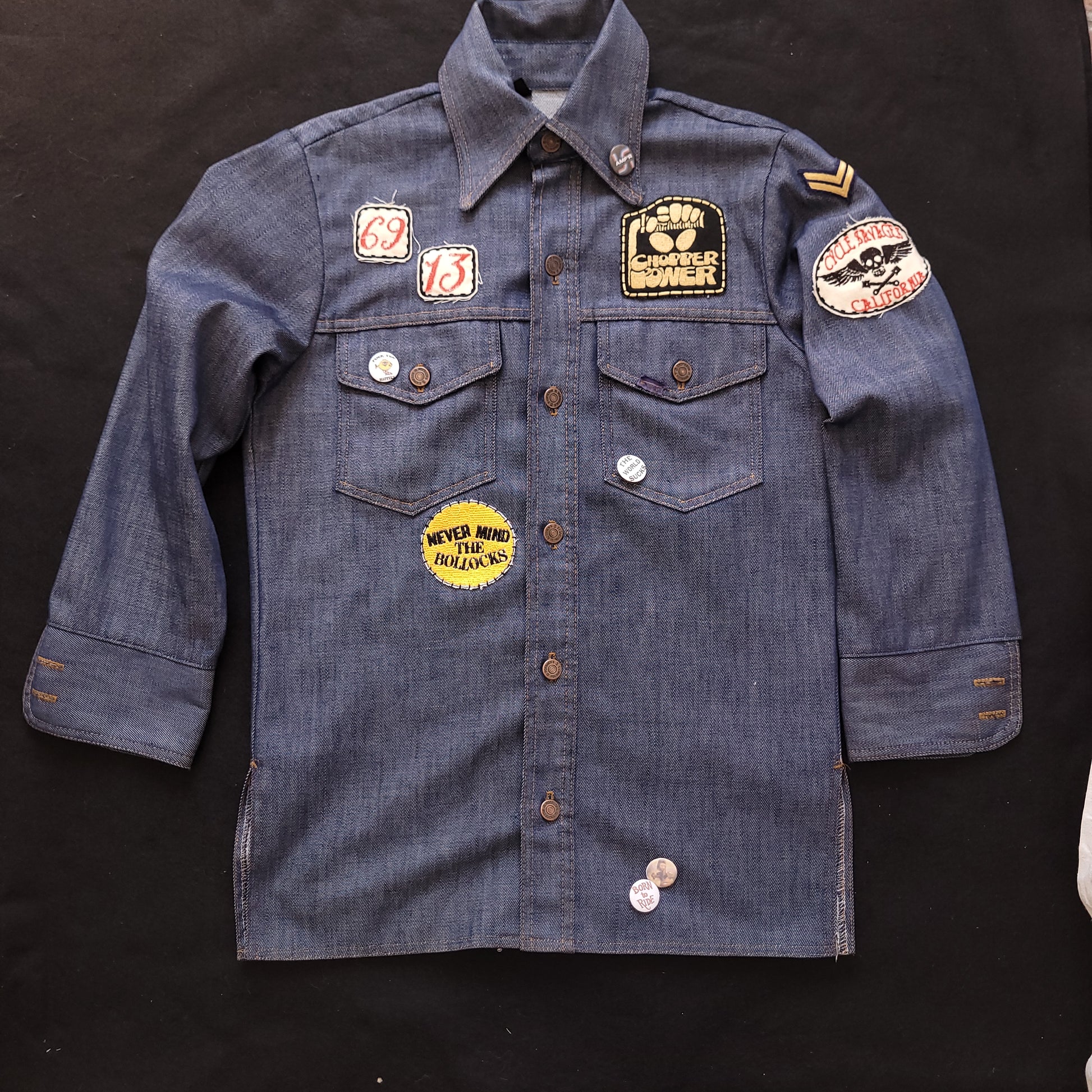 Veste sur-chemise années 70 brodée à la main  "Ride th Wave"  par Sophie Punk and Coton/ Handembroidery Jacket - PUNK & COTON