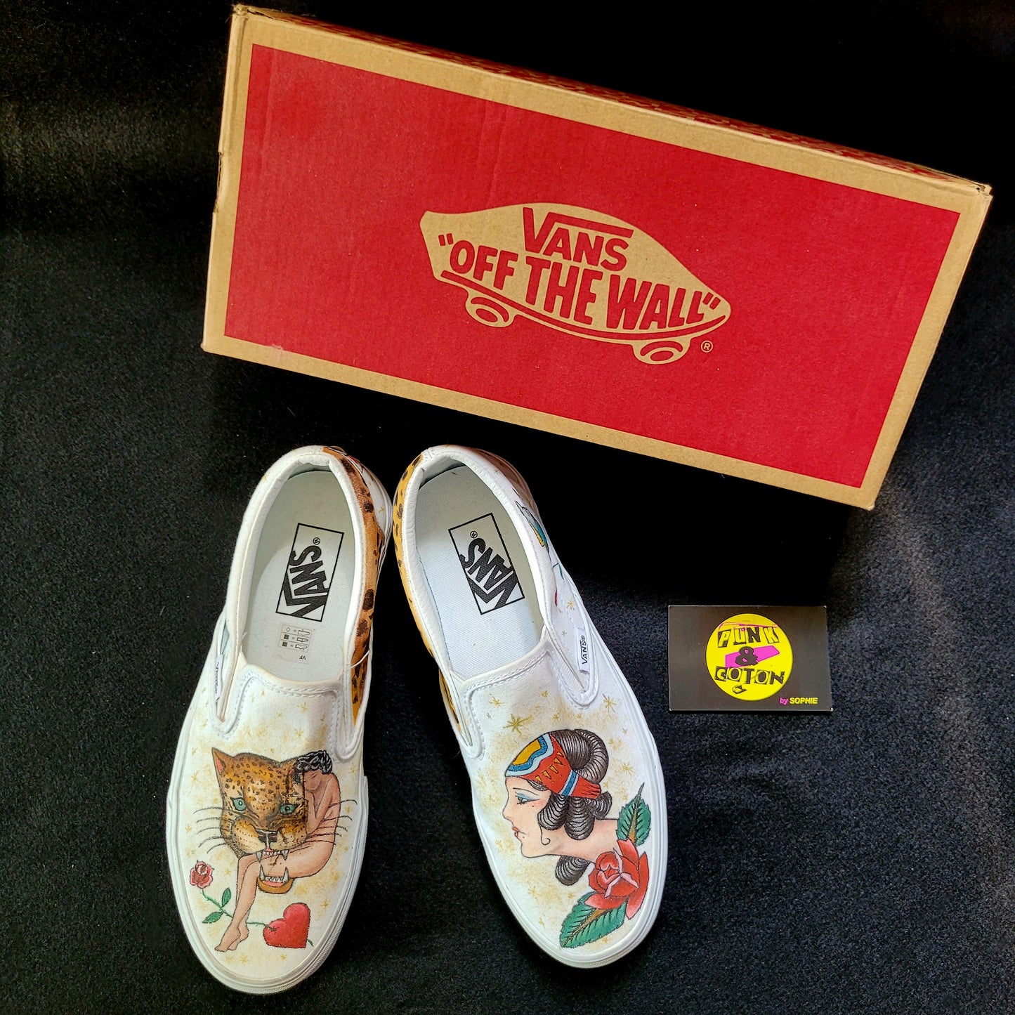 VANS "TATTOO OLD SCHOOL" Slip On peintes à la main by Punk & Coton - PUNK & COTON