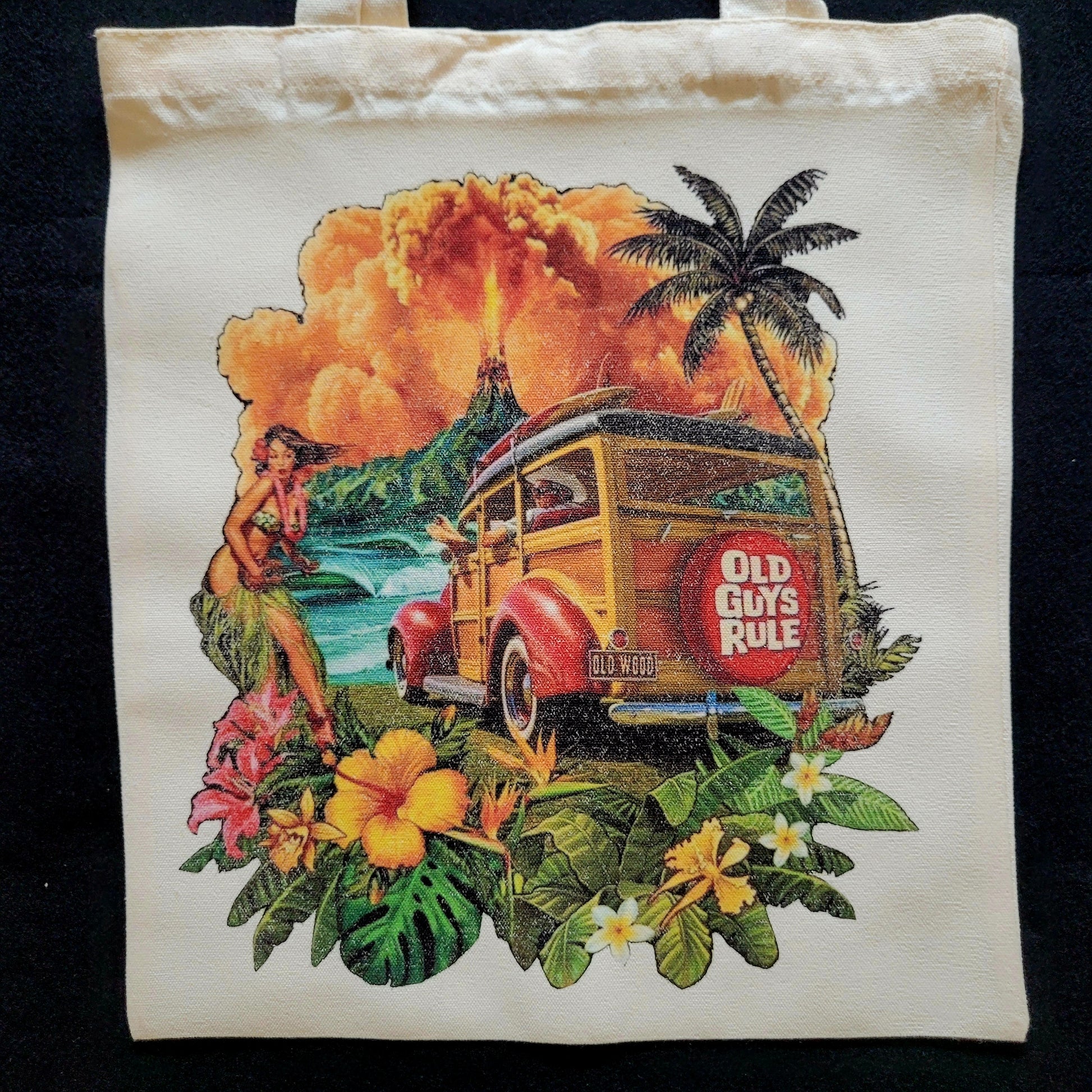 Eco Tote Bag "ALOHA HAWAÏ OLD GUYS RULE" old school design - PUNK & COTON