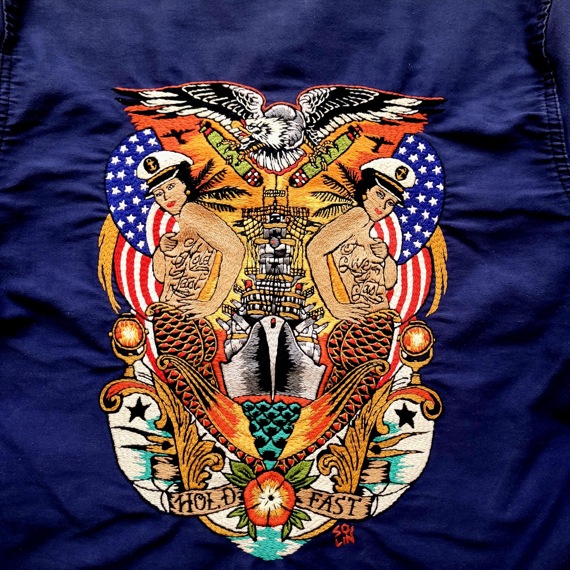 Deadstock french 50's moleskin fatigue vest hand embroidered by hand - PUNK & COTON