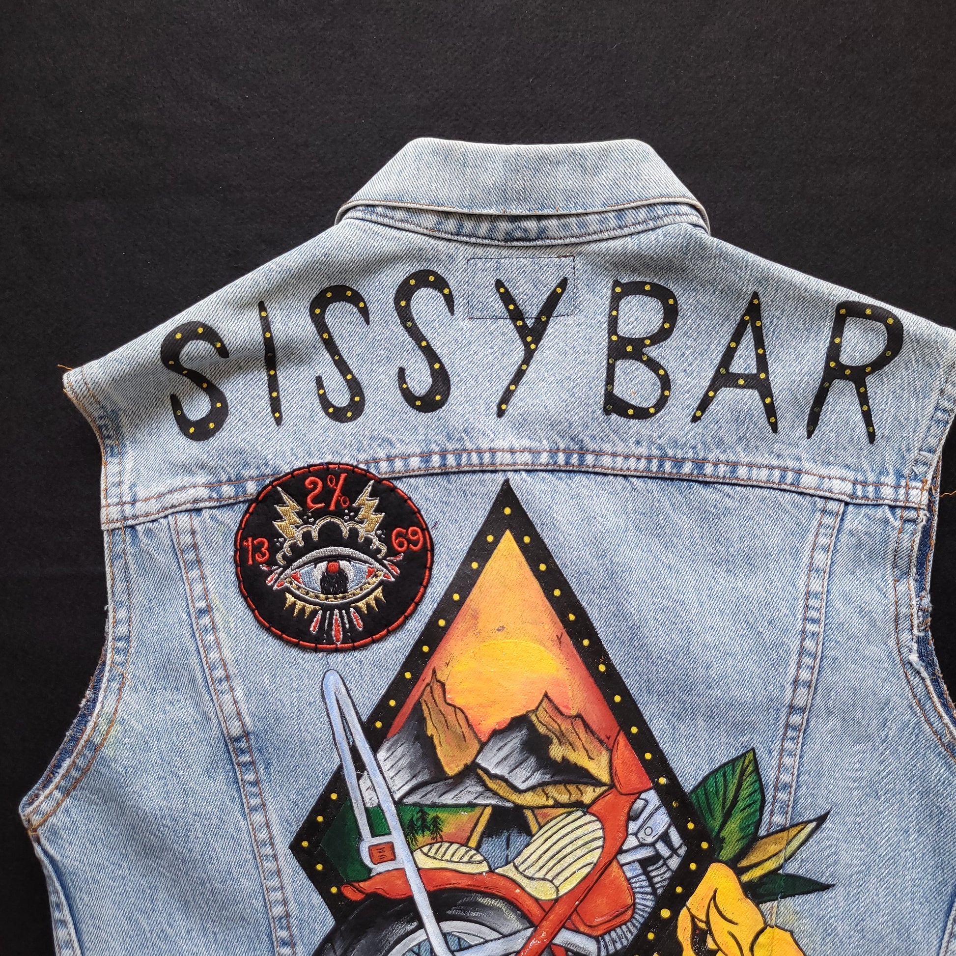 HANDPAINTED JACKET LEVI'S "SISSY BAR" veste peinte à la main chopper girl - PUNK & COTON