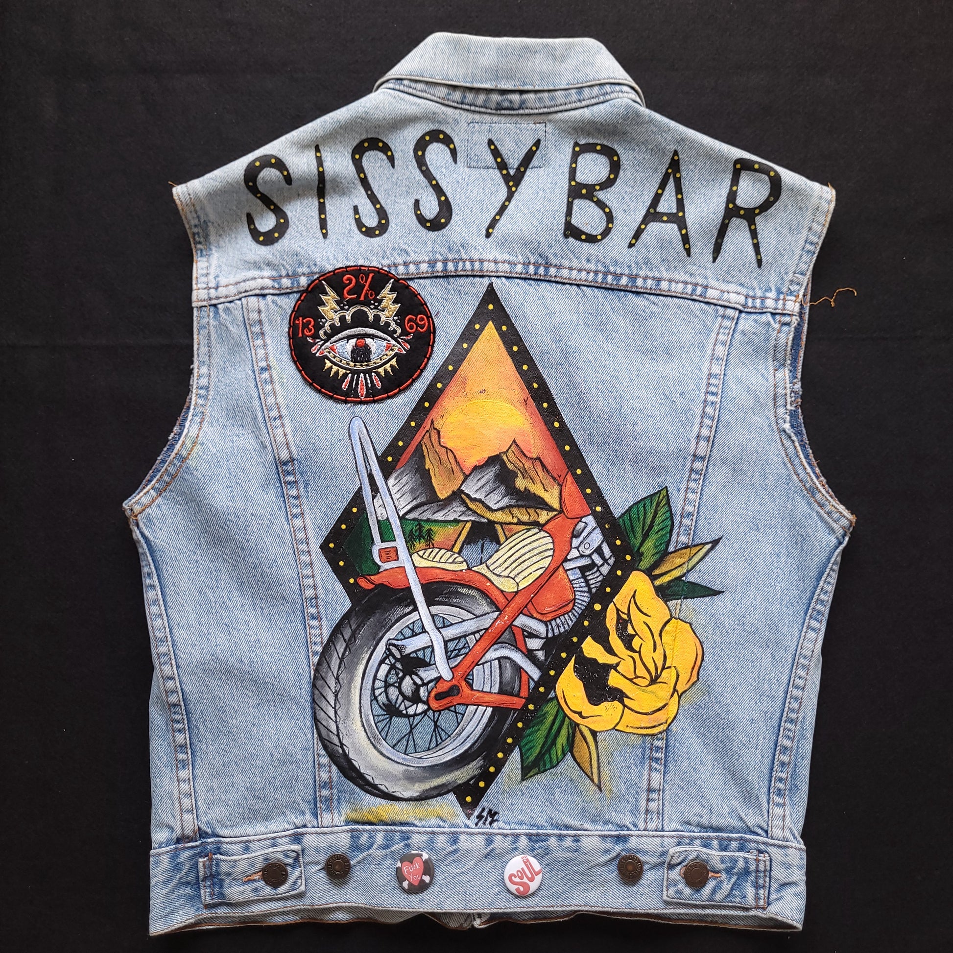 HANDPAINTED JACKET LEVI'S "SISSY BAR" veste peinte à la main chopper girl - PUNK & COTON