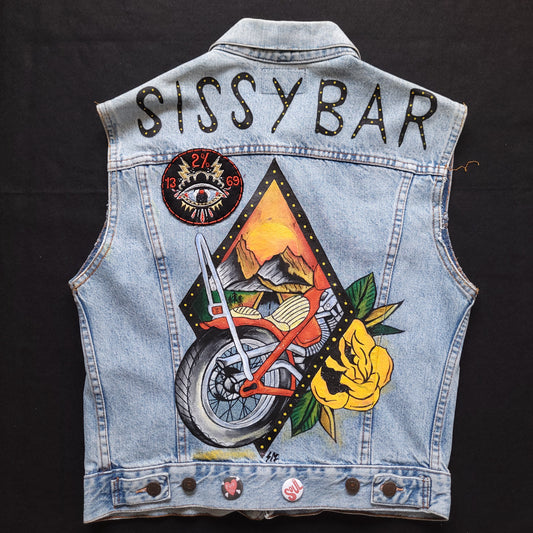 HANDPAINTED JACKET LEVI'S "SISSY BAR" veste peinte à la main chopper girl - PUNK & COTON