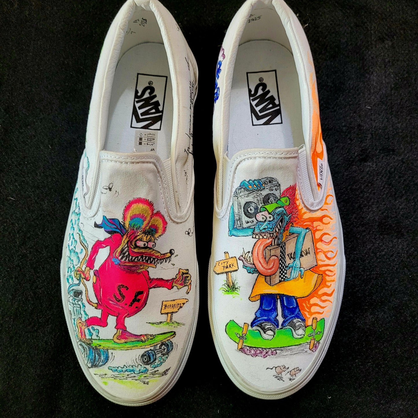 VANS "RAT FINK & MONSTER FINK SKATE" Slip On peintes à la main by Punk & Coton - PUNK & COTON