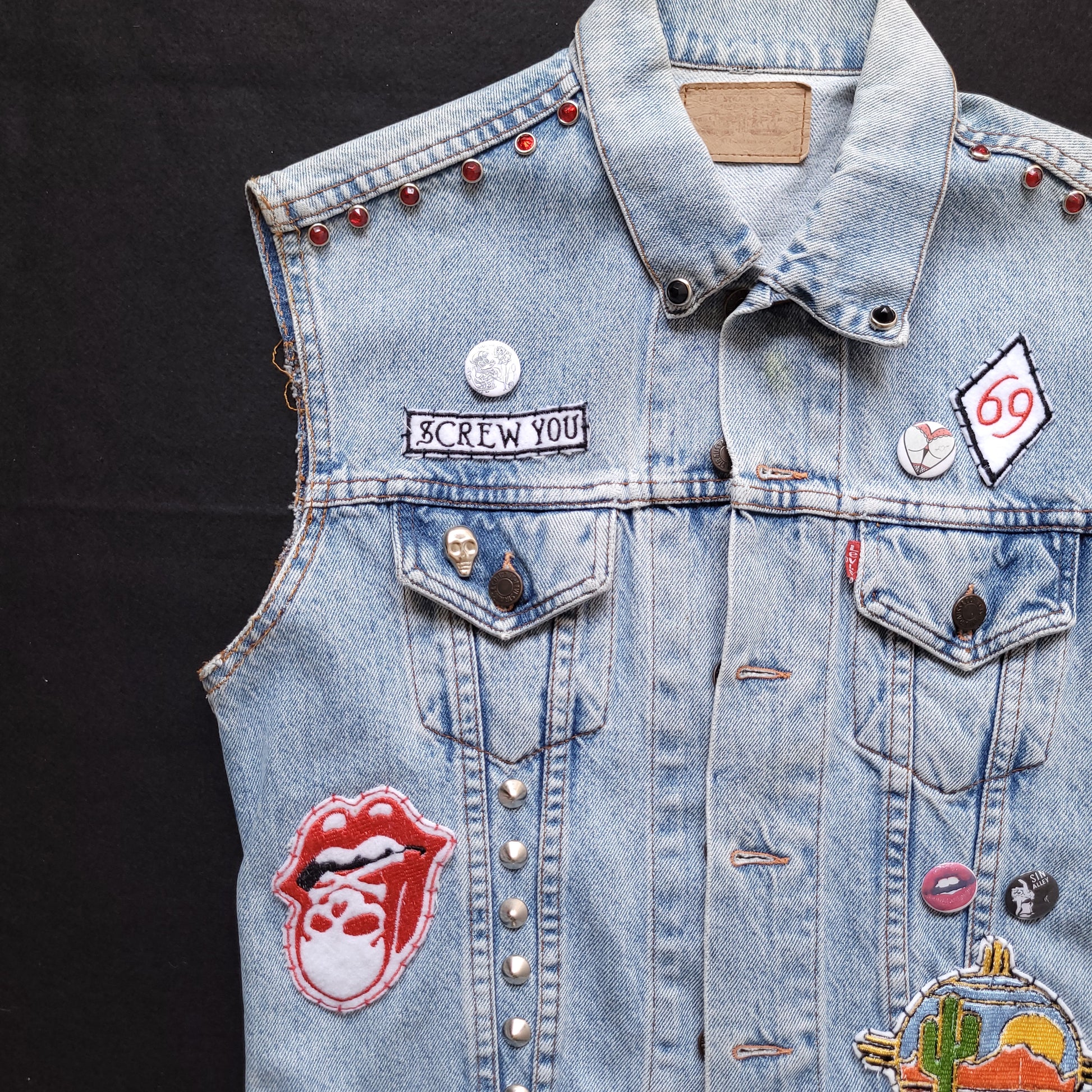 HANDPAINTED JACKET LEVI'S "SISSY BAR" veste peinte à la main chopper girl - PUNK & COTON